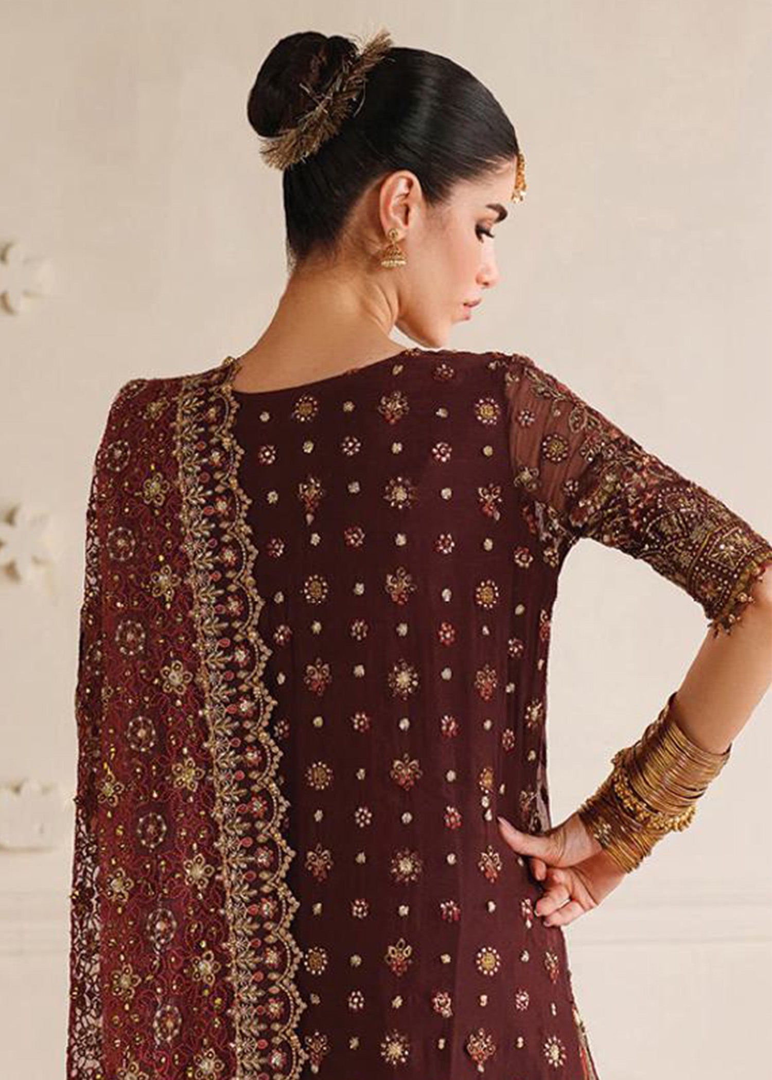 chiffon Kurta Set in Brown