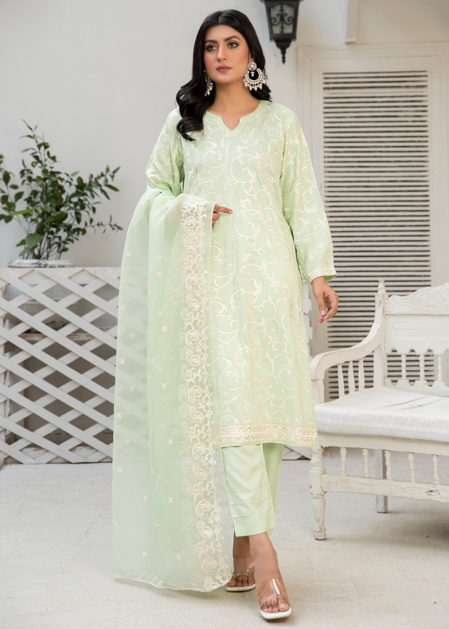 linen Unstitched in Mint green