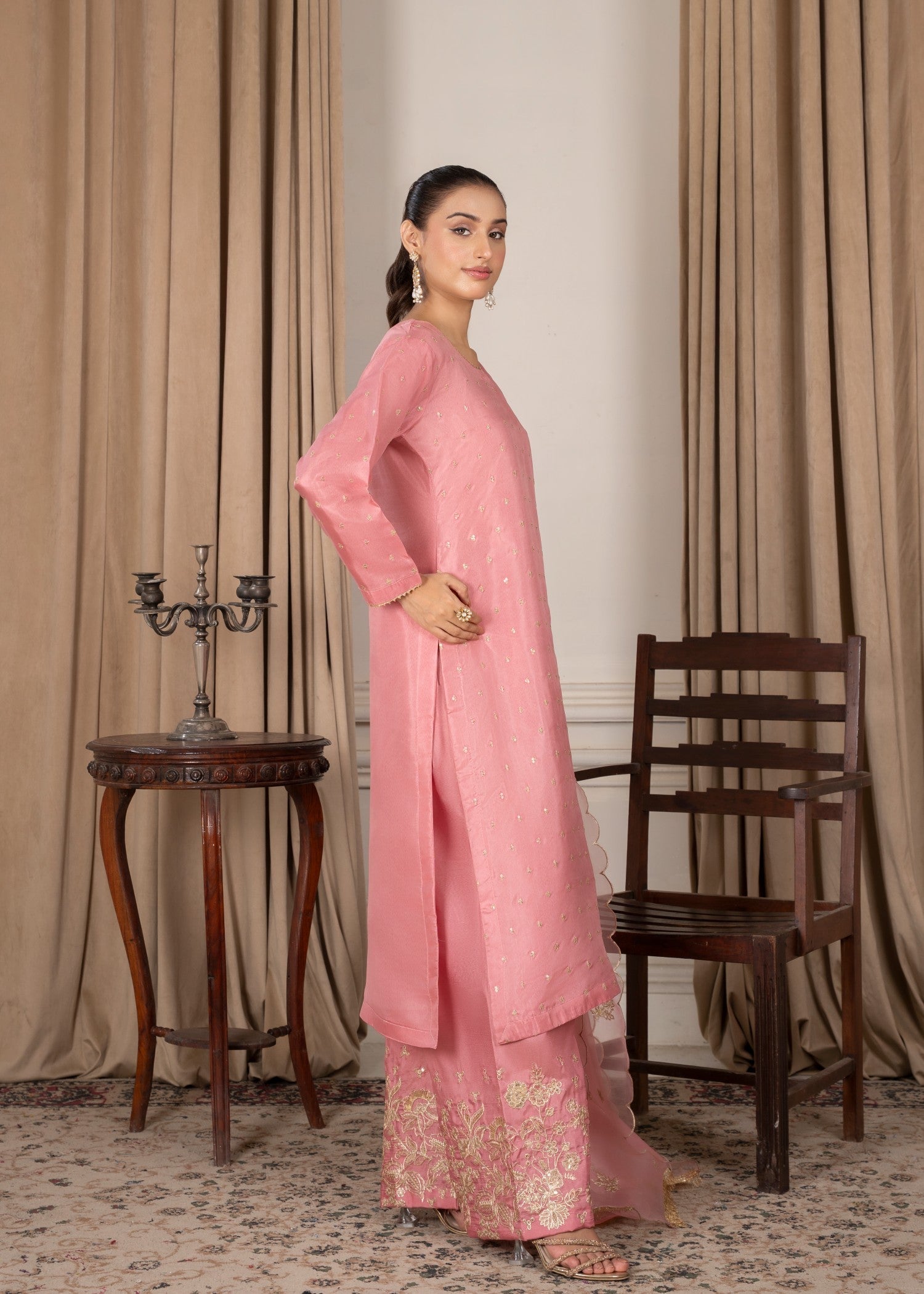 kattan silk Kurta Set in Tea rose pink