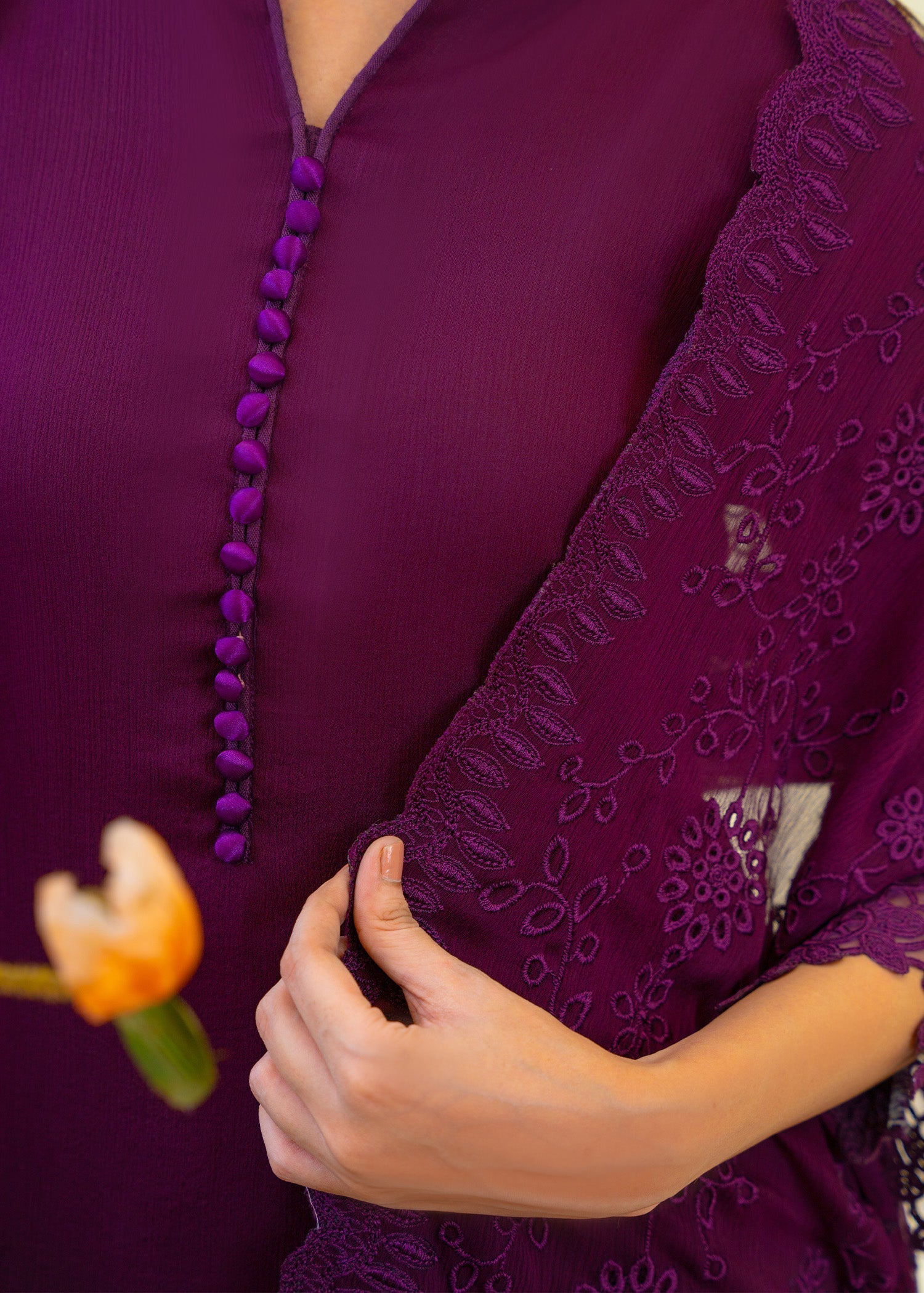 chiffon Kurta Set in Plum