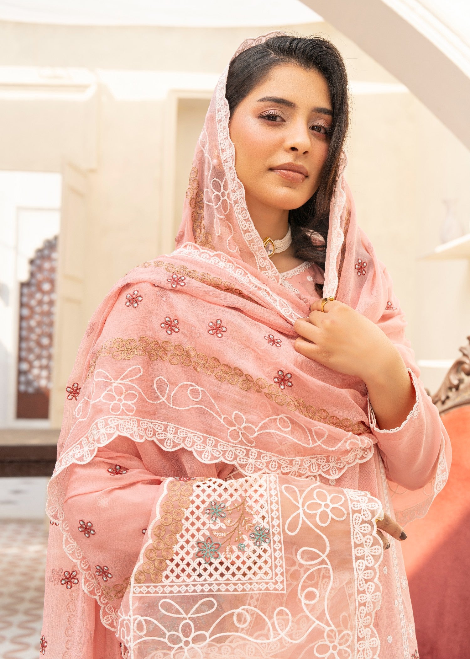 lawn cotton Kurta Set in Pale pink