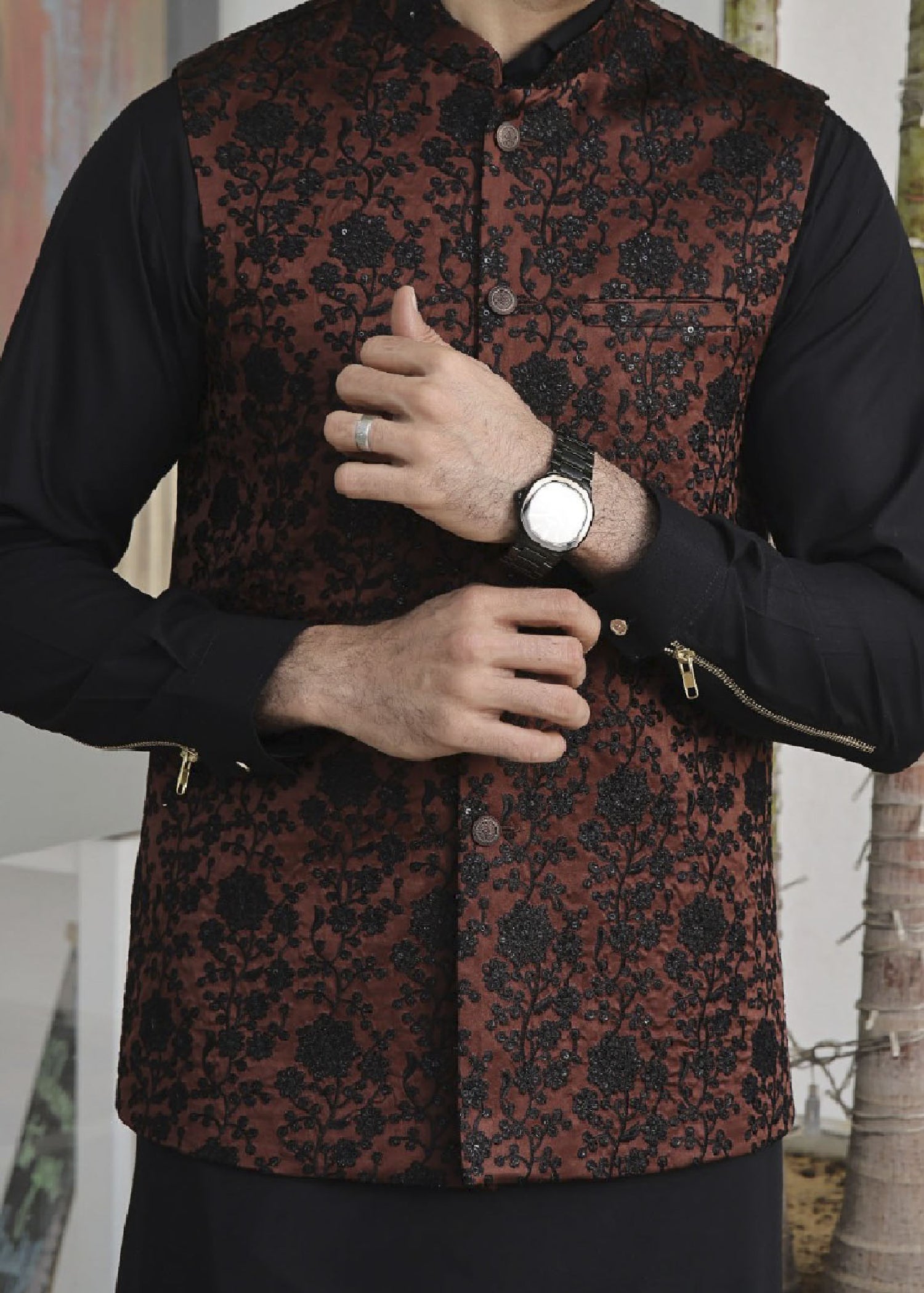 cotton silk Waistcoat in Brown