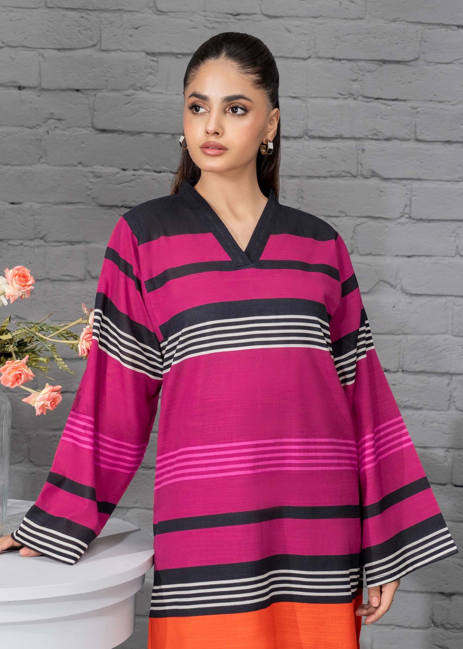 poly lawn Kurta Set in Raspberry pink