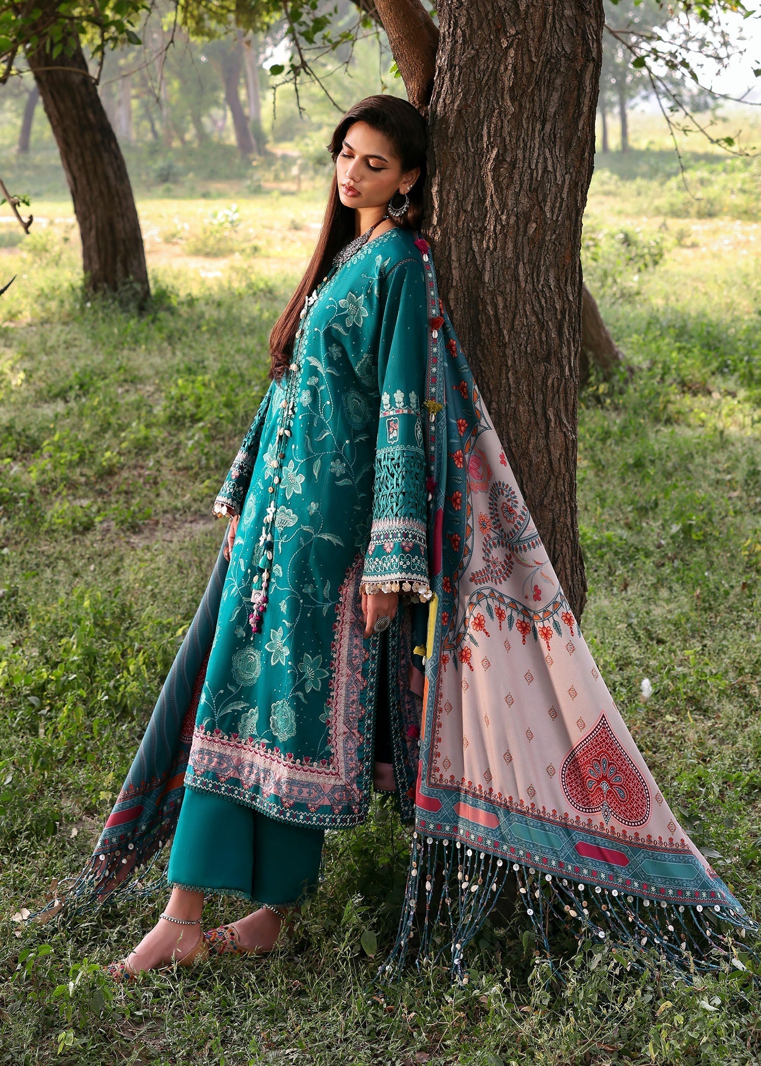 khaddar Unstitched in Emerald green