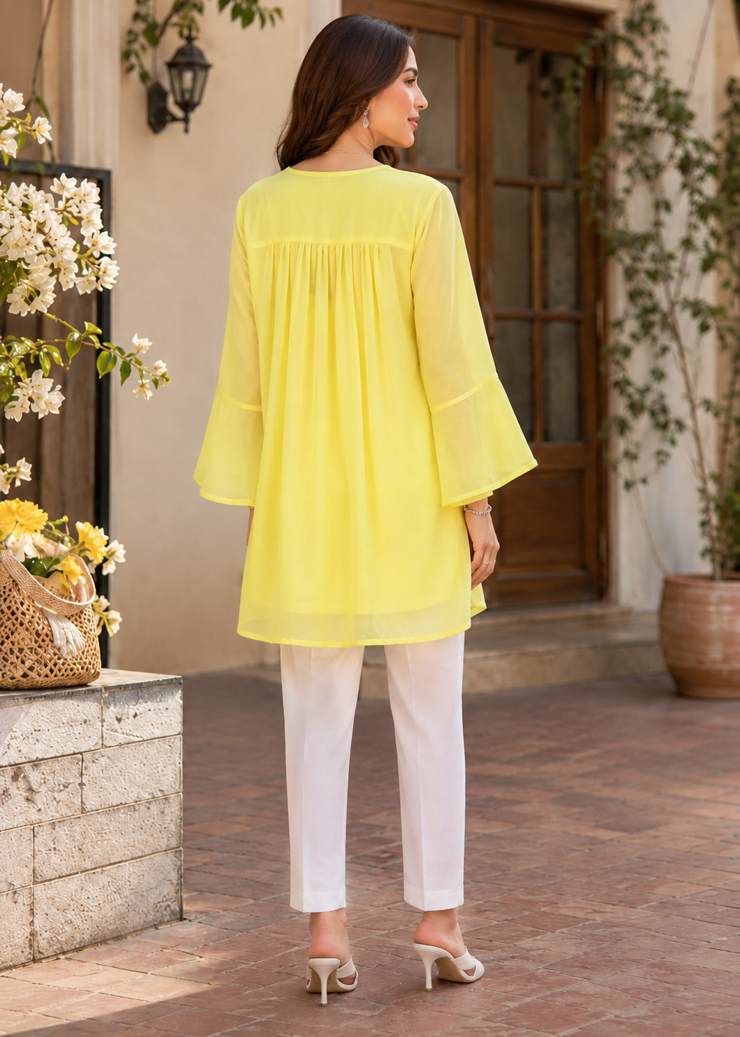 polyester chiffon Tunic in Yellow