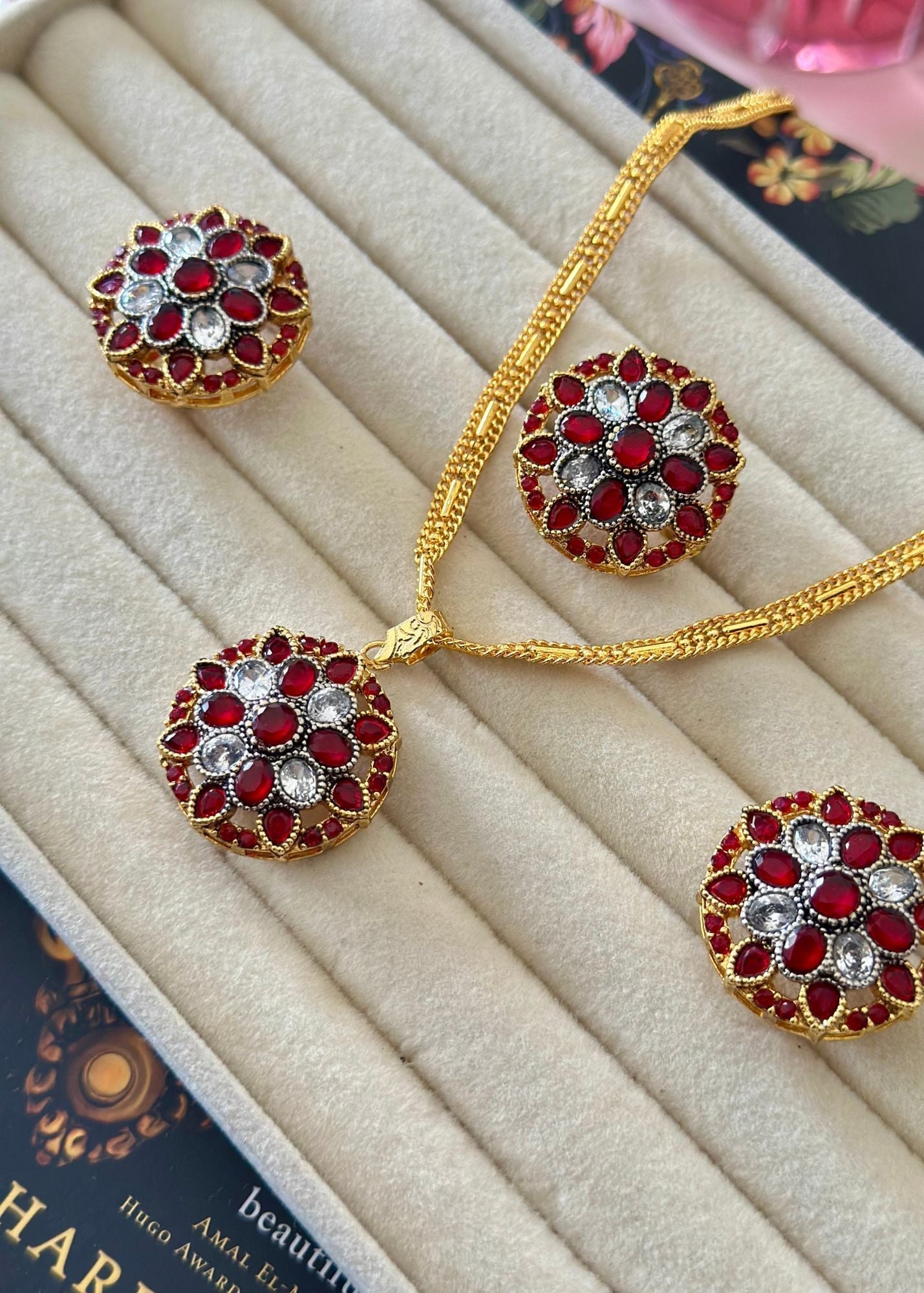 Jewelry Set in Ruby red Color by - Trendy Women Jewelry Set NMY2782