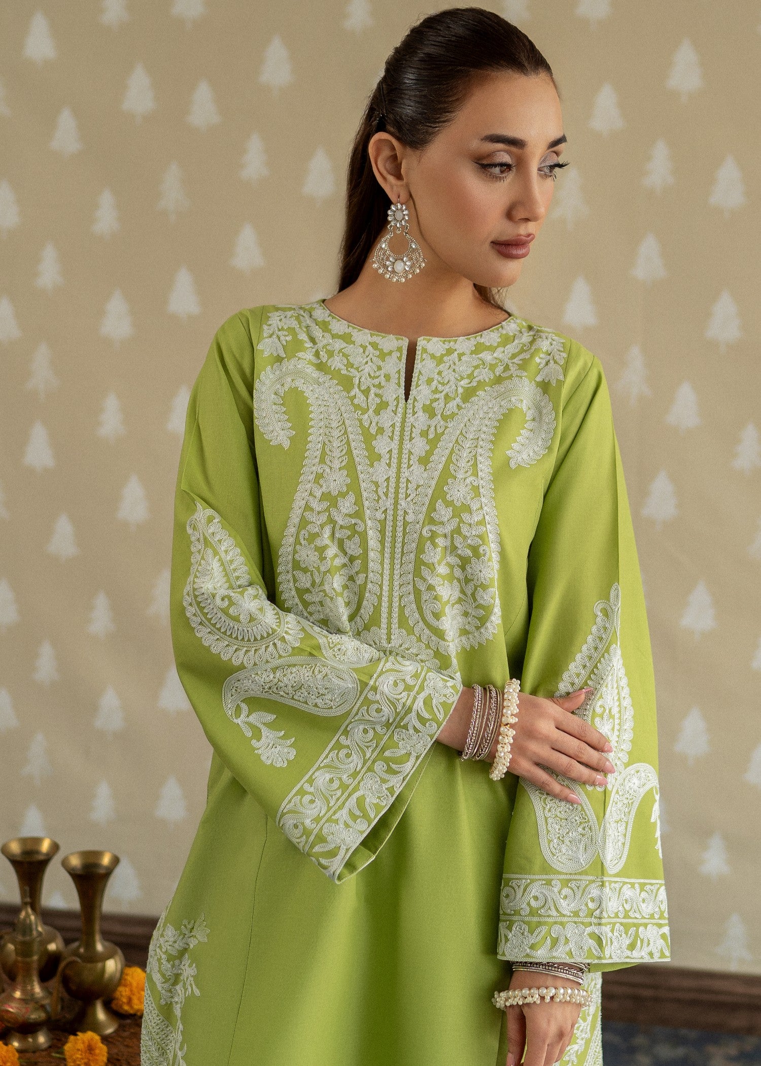 lawn Kurta Set in Apple green