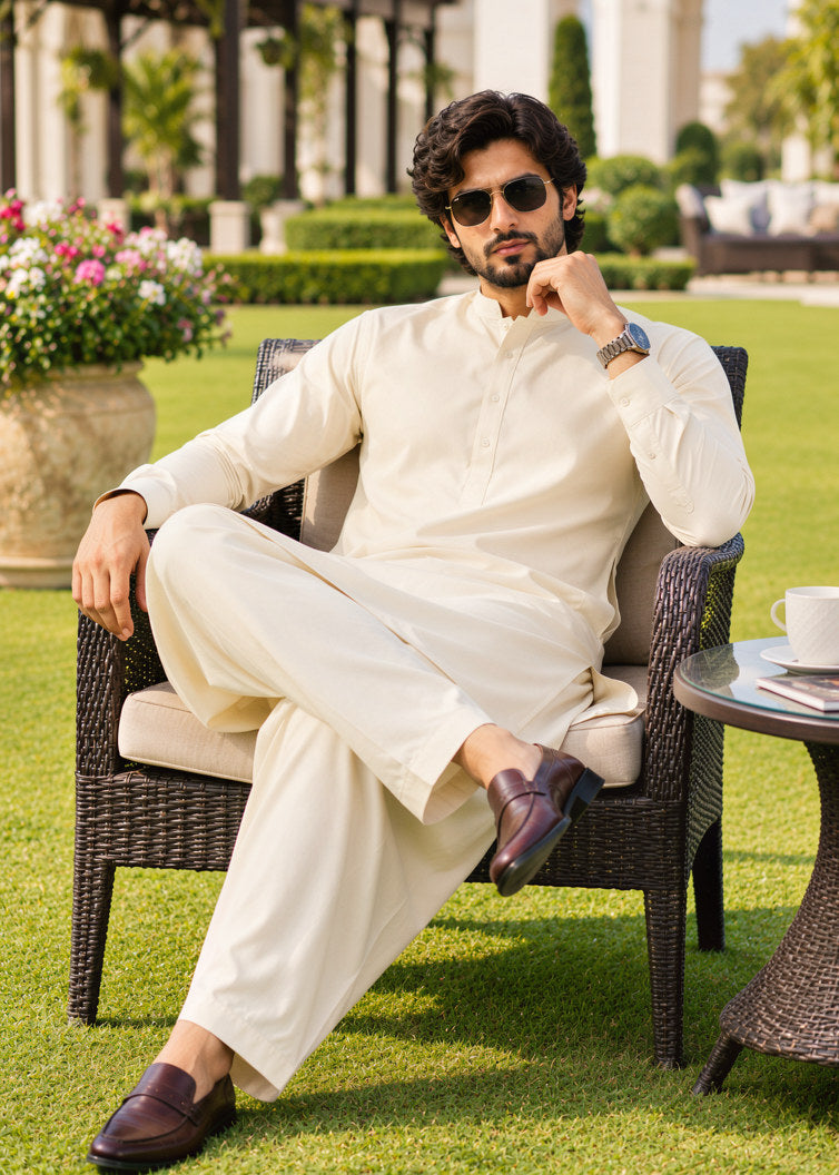 boski Shalwar Kameez in Cream