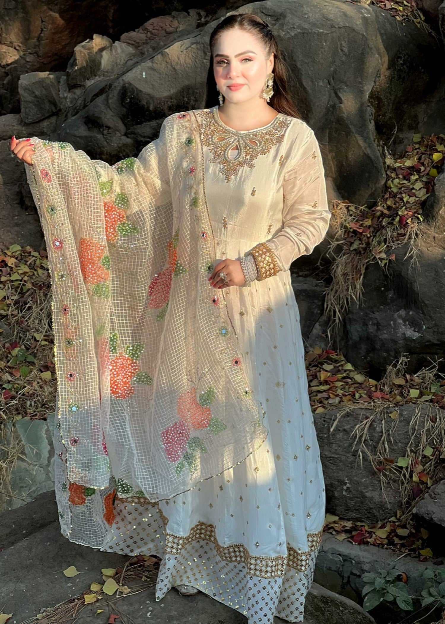 tussar silk Maxi in White