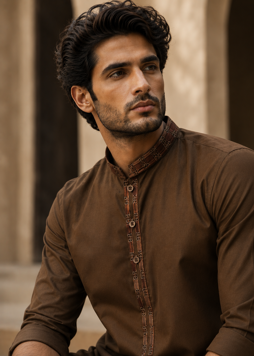 wash & wear Kurta Set in Coffee brown