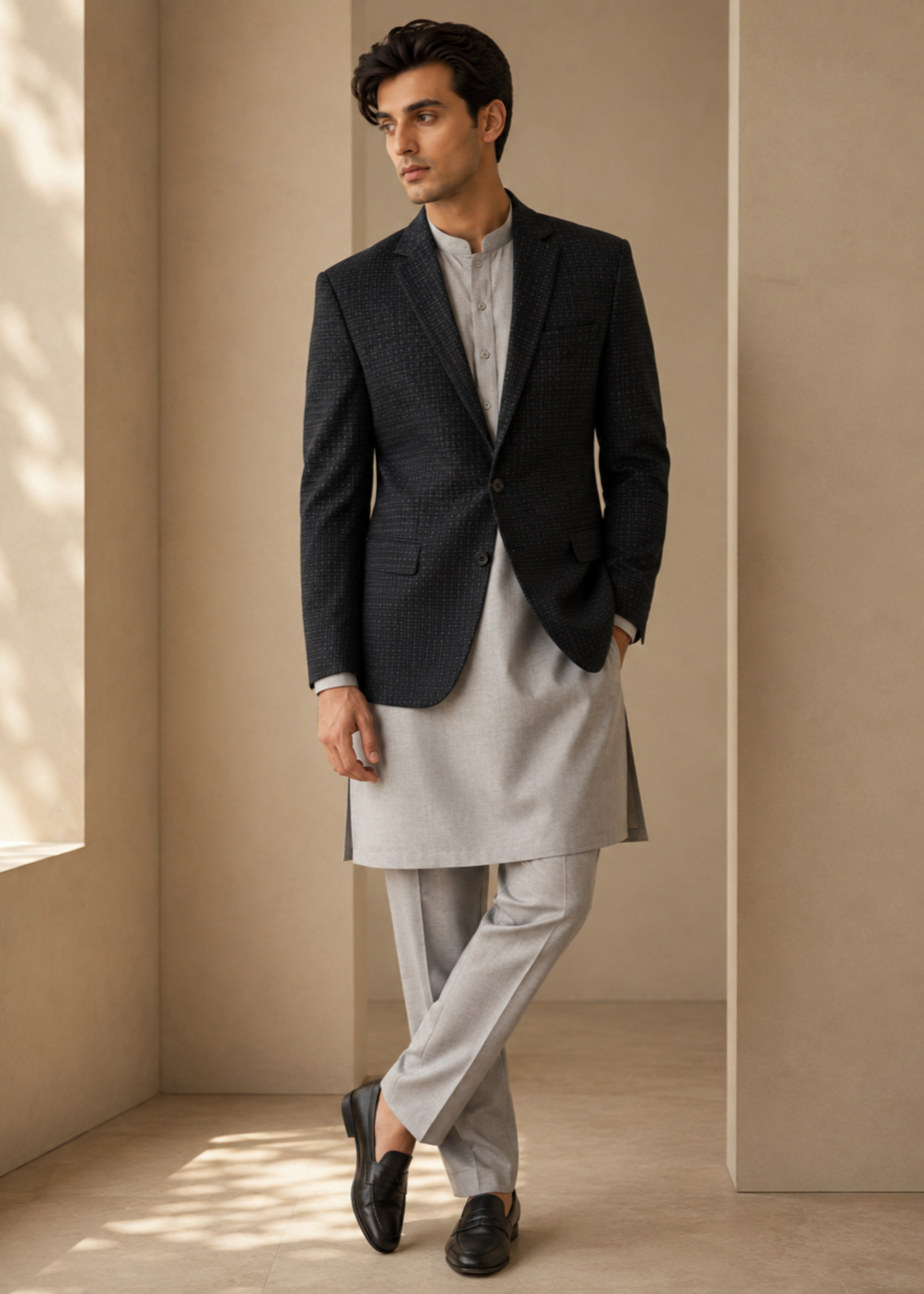 wool Blazer in Black, grey