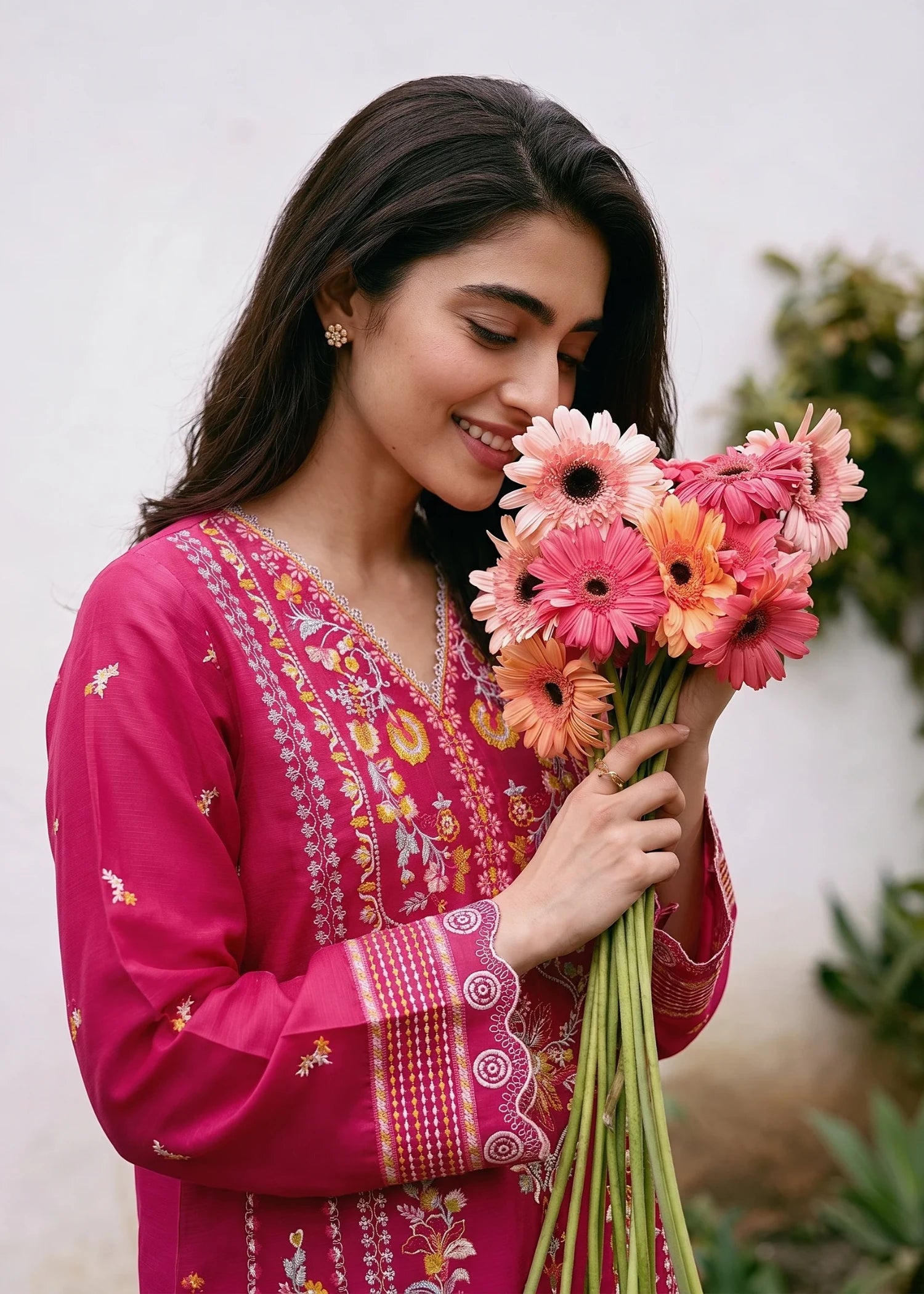 cotton Kurta Set in Mint green, hot pink