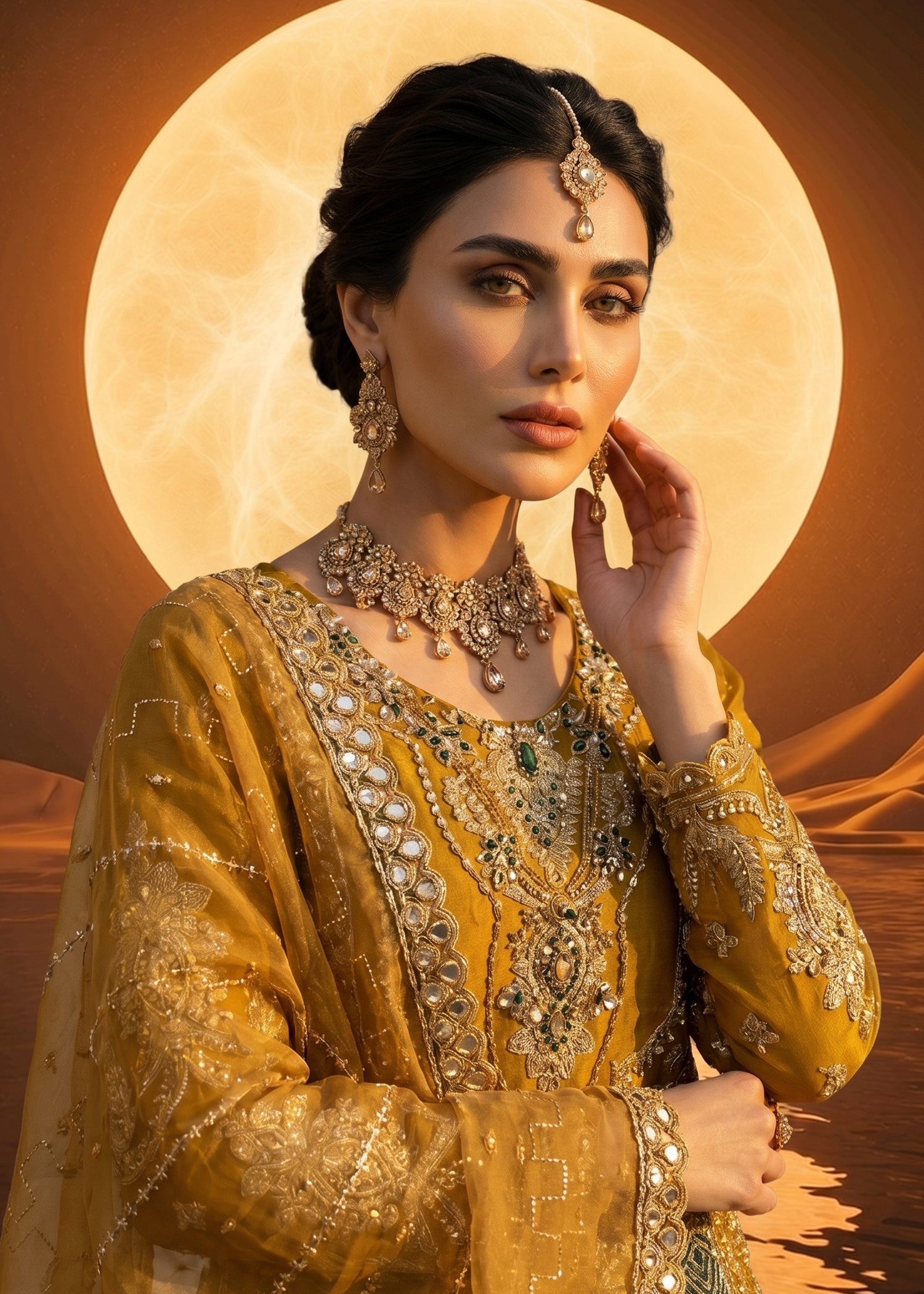 organza Lehenga in Mustard