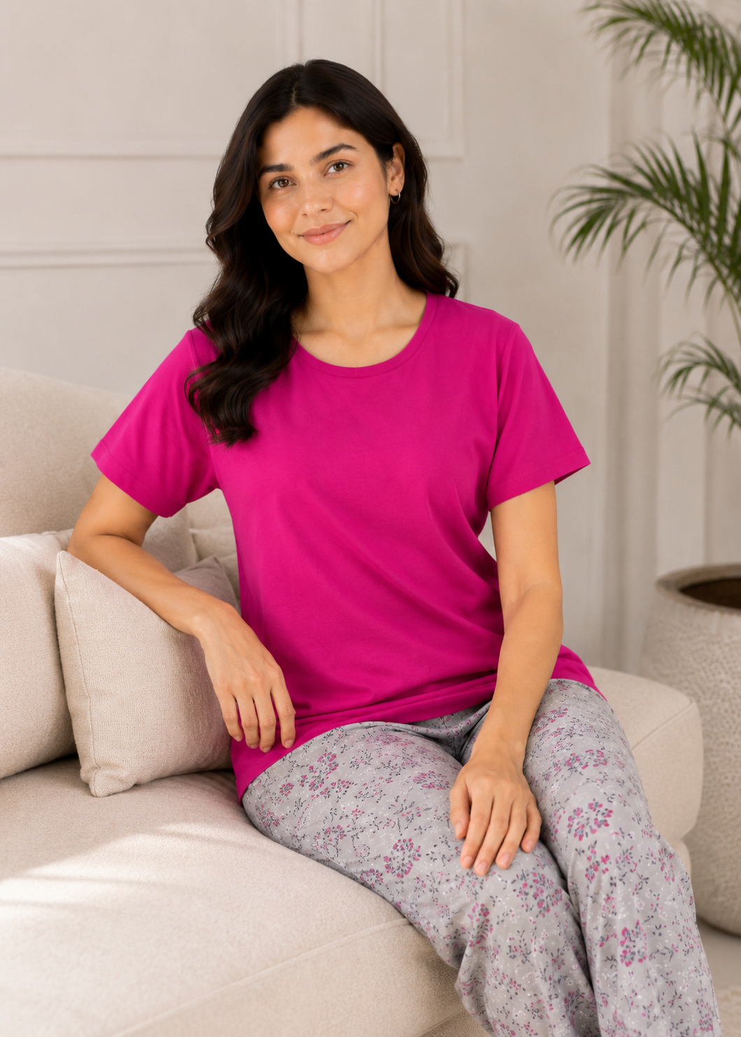 single jersey knit T Shirt in Hot pink