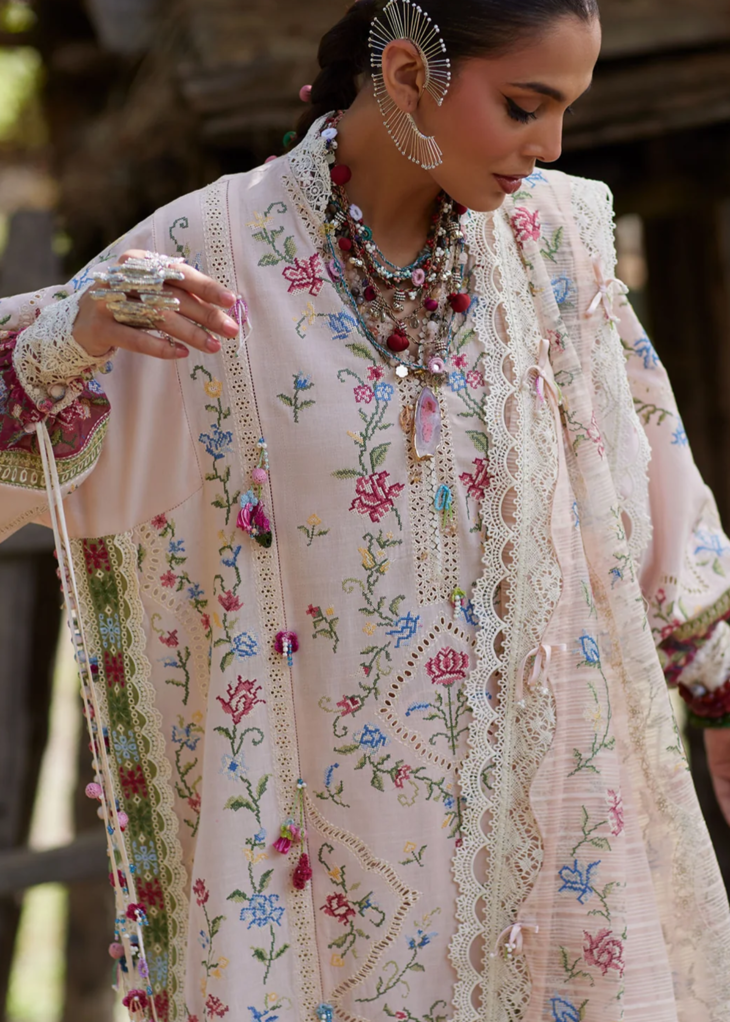 slub lawn Unstitched in Light pink