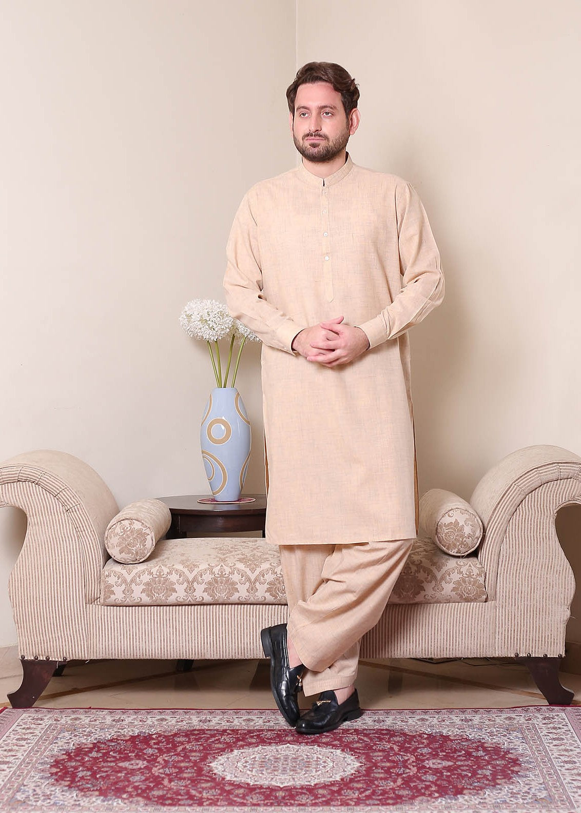 textured wash & wear Shalwar Kameez in Peach pink