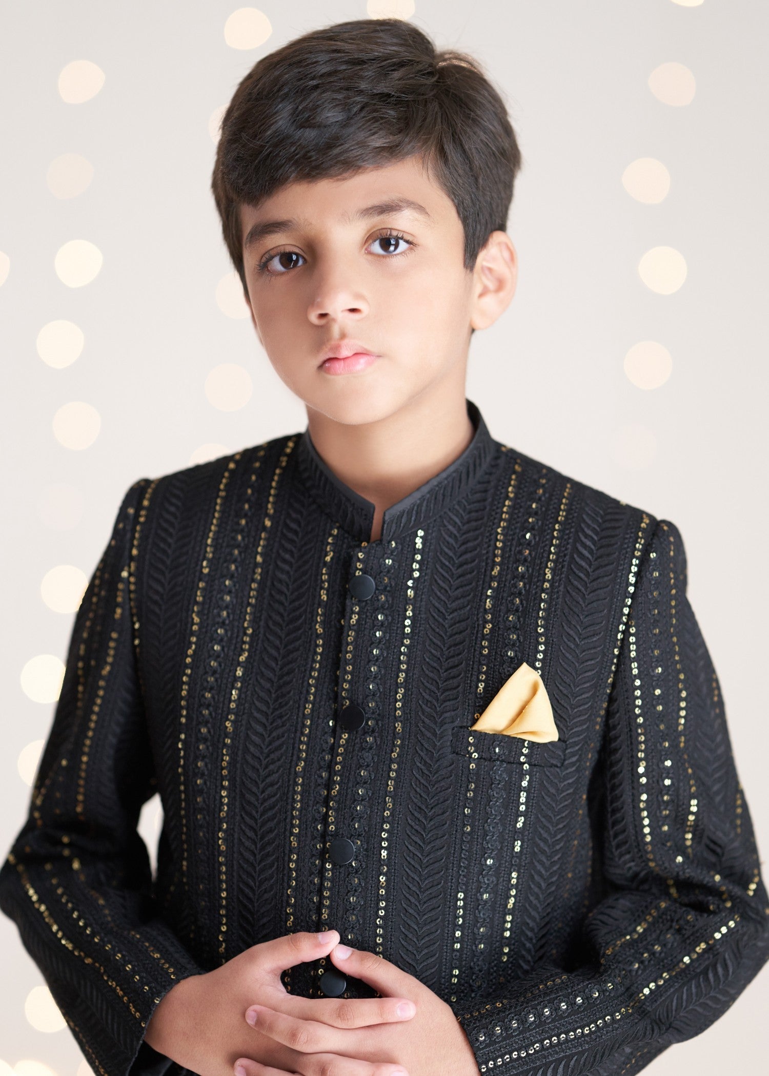 raw silk Sherwani in Black