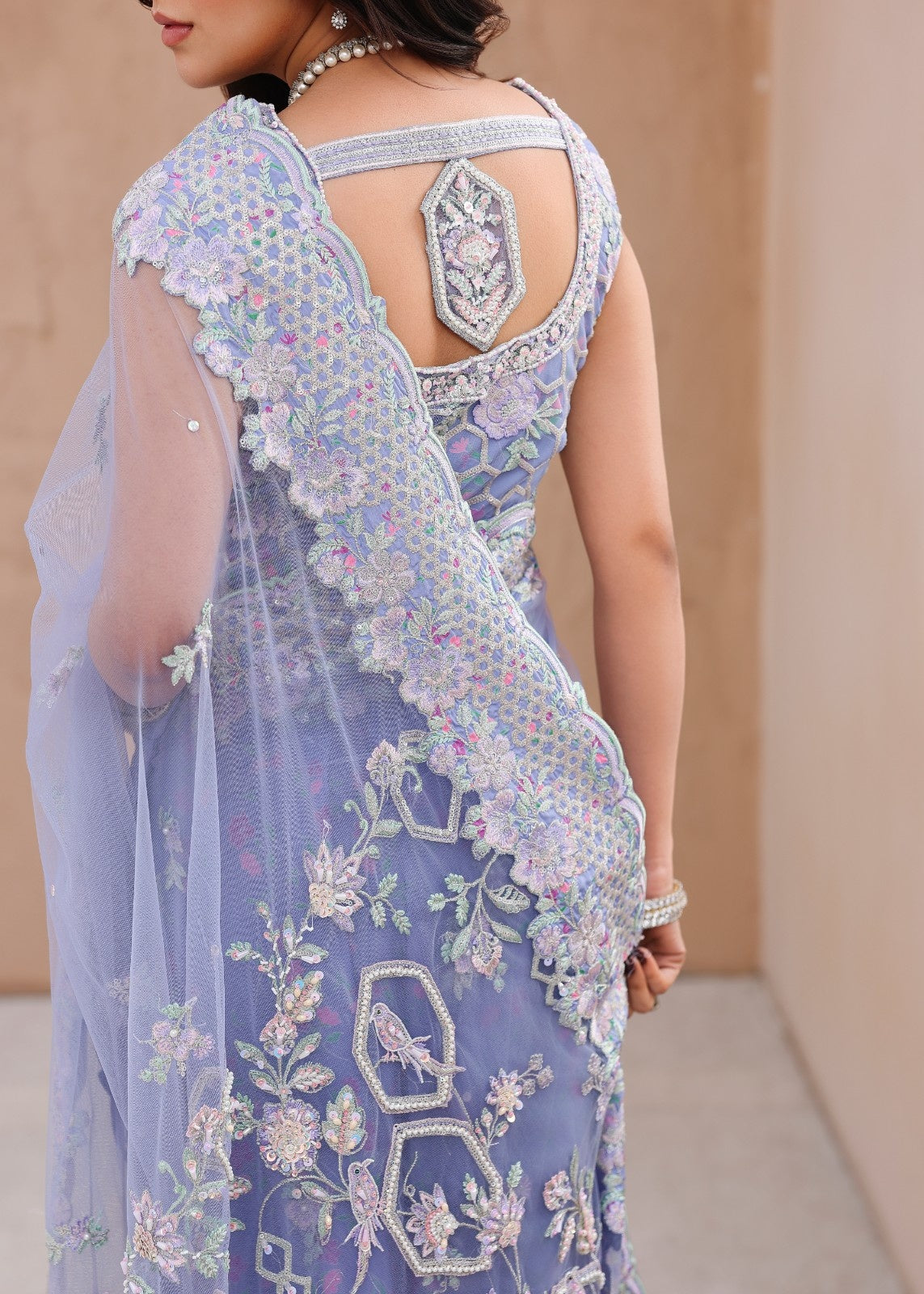 net Saree in Lavender