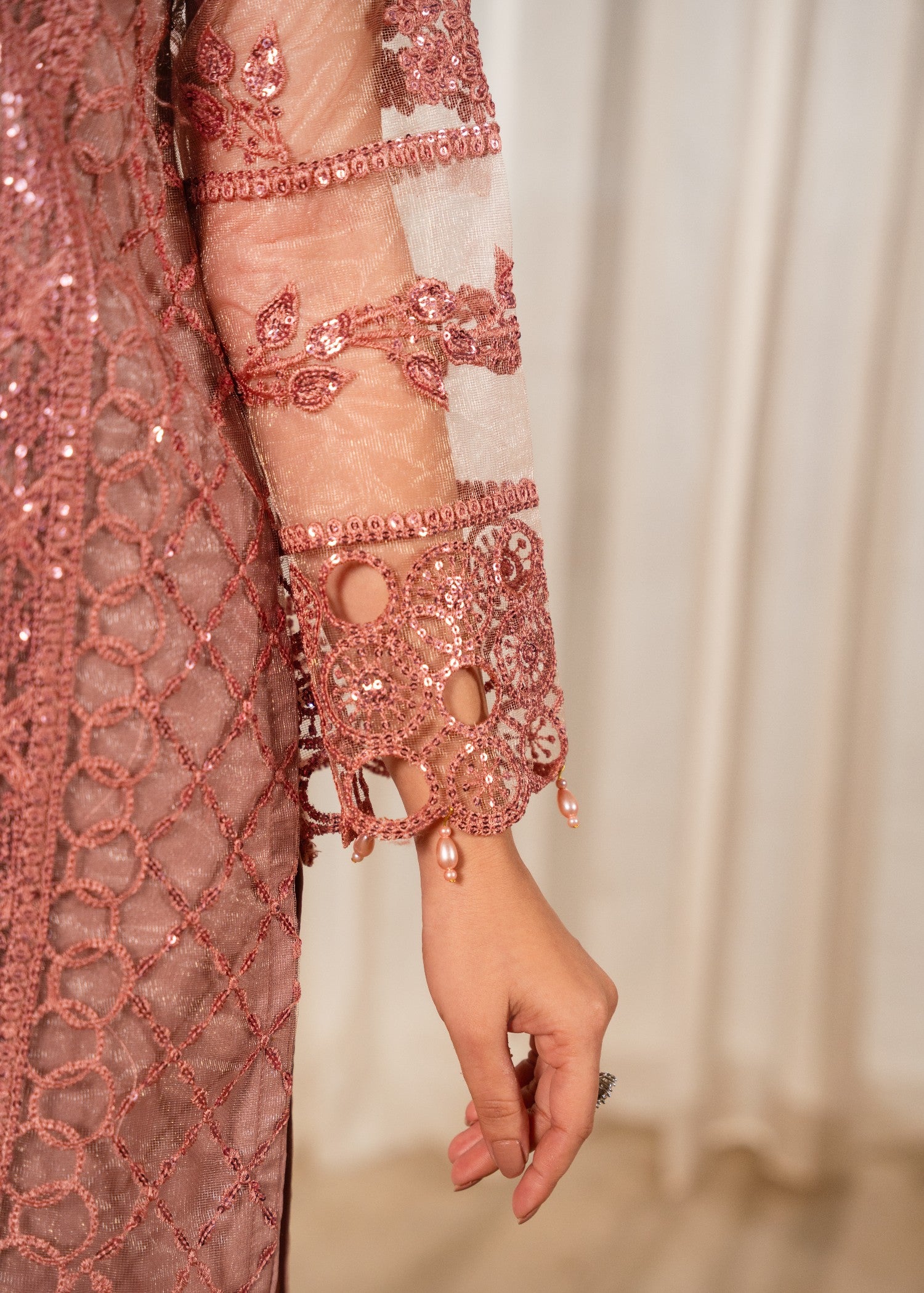 net Kurta Set in Lavender pink
