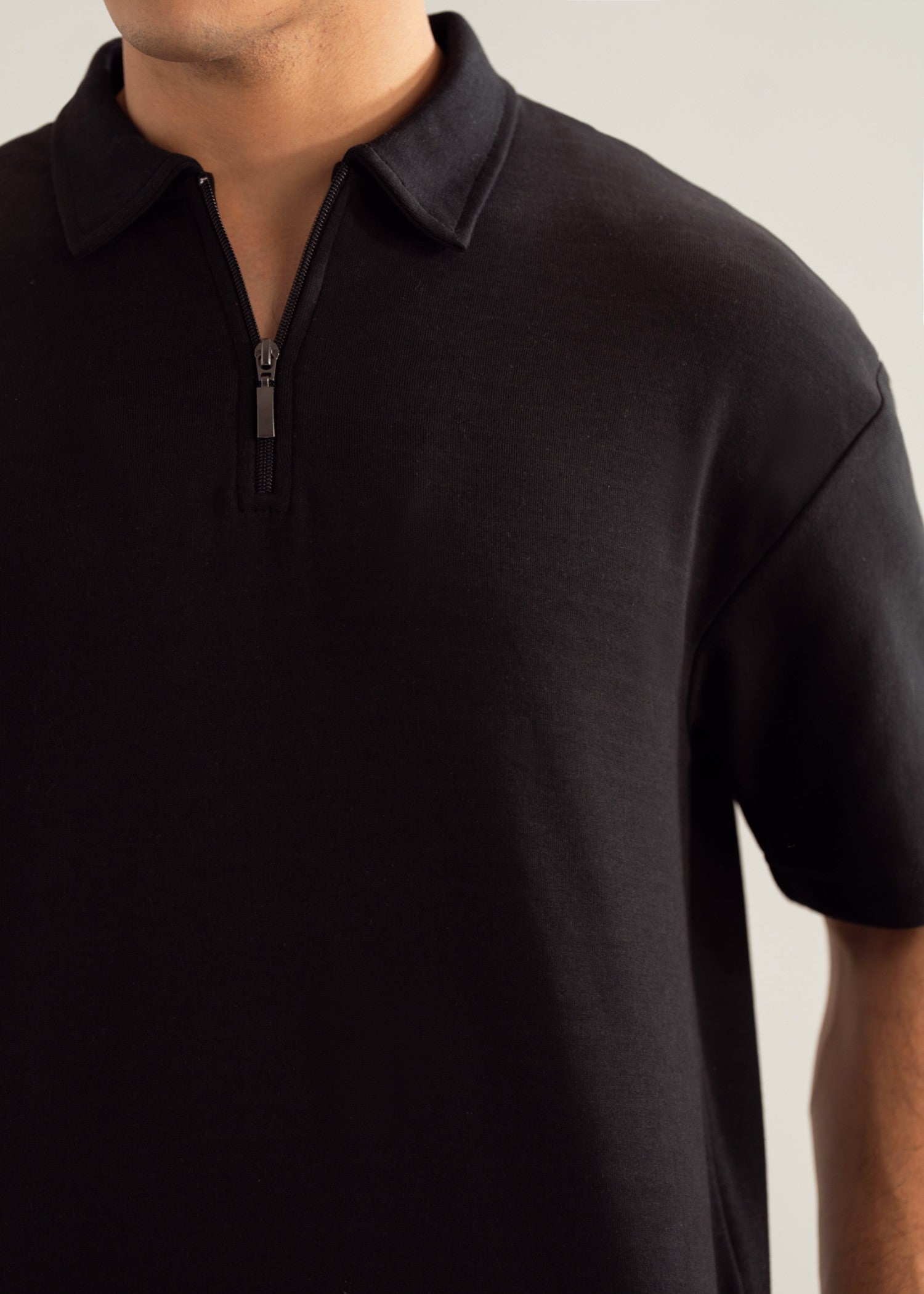 interlock knit Polo Shirt in Black