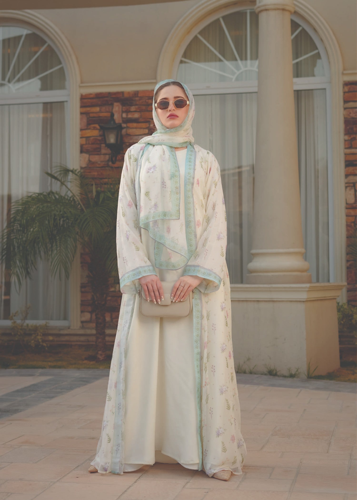 chiffon Abaya in Ivory