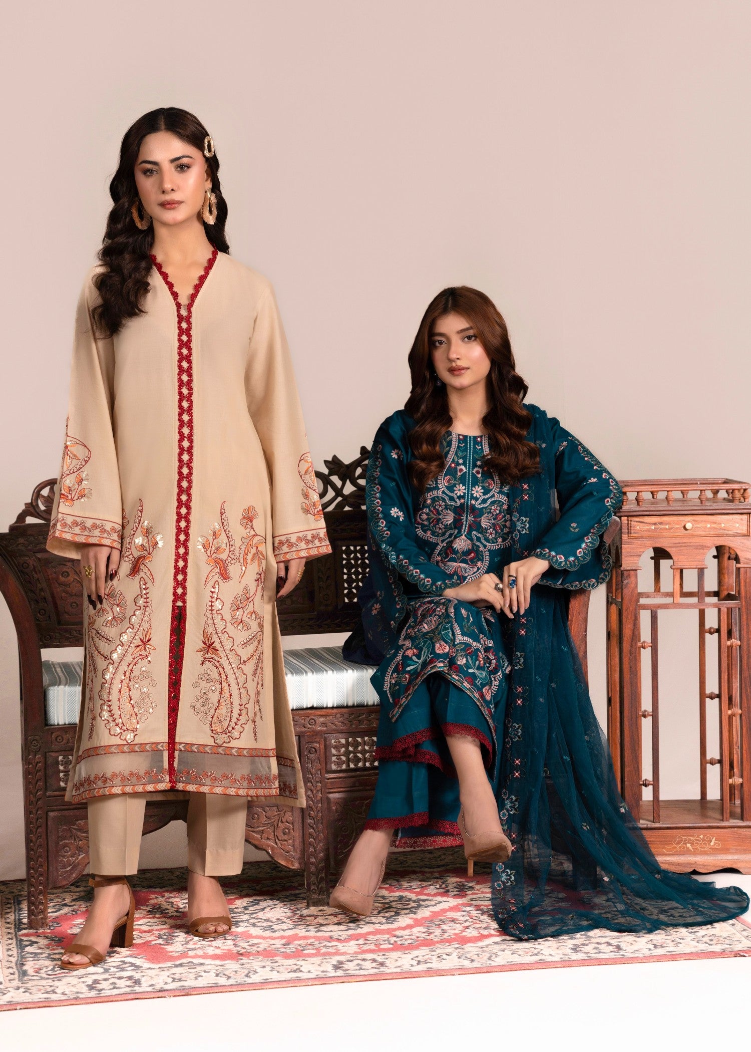 cotton Kurta Set in Beige