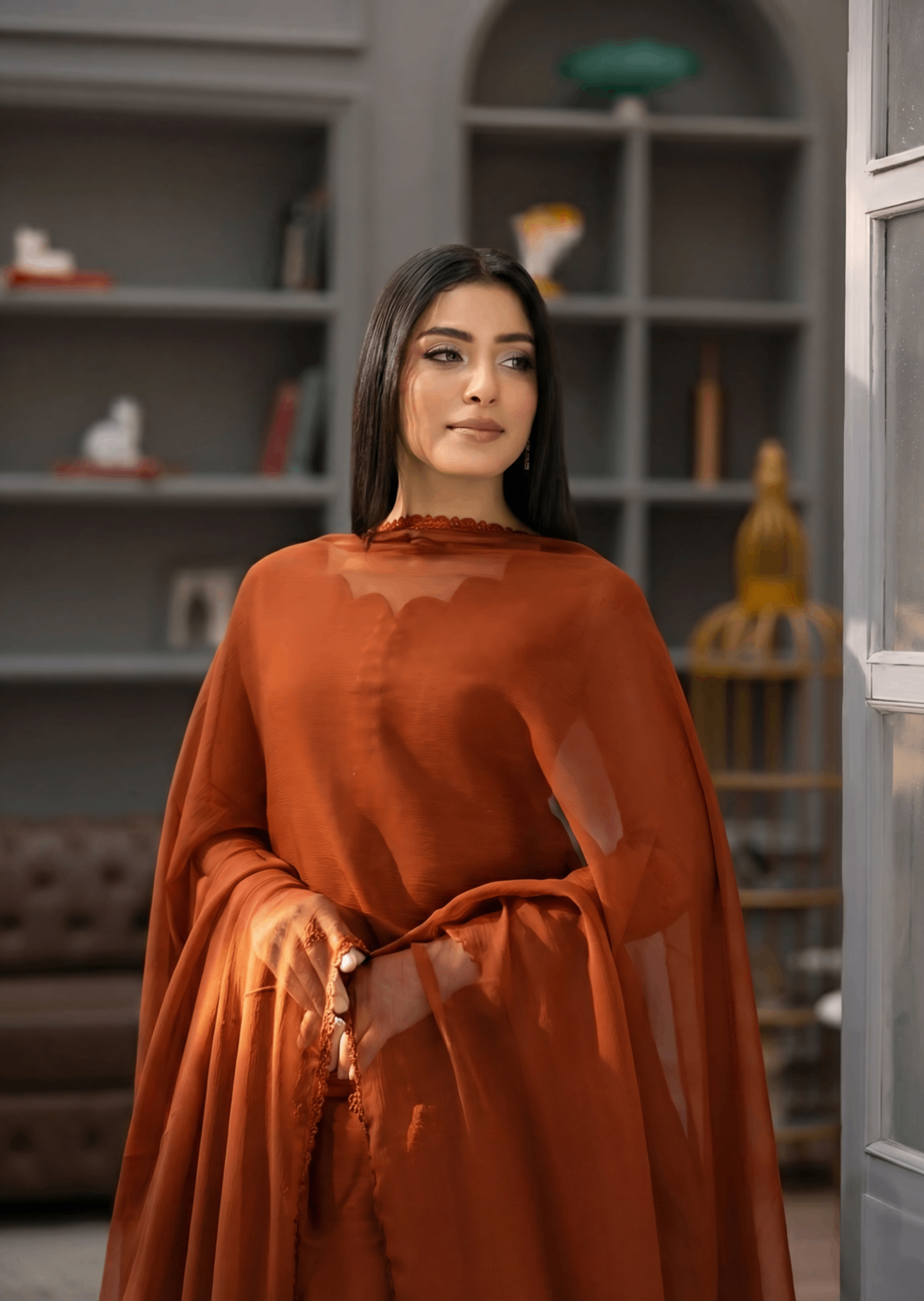 chiffon Maxi in Rust orange