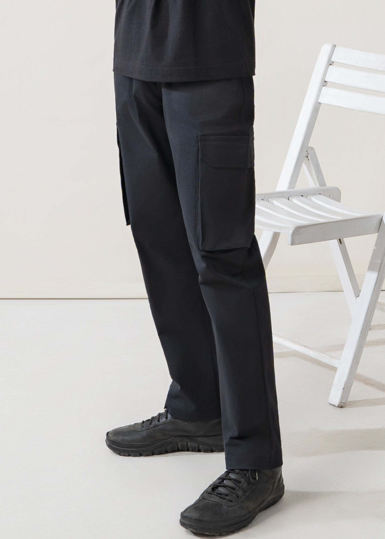 twill cotton Trousers in Charcoal black