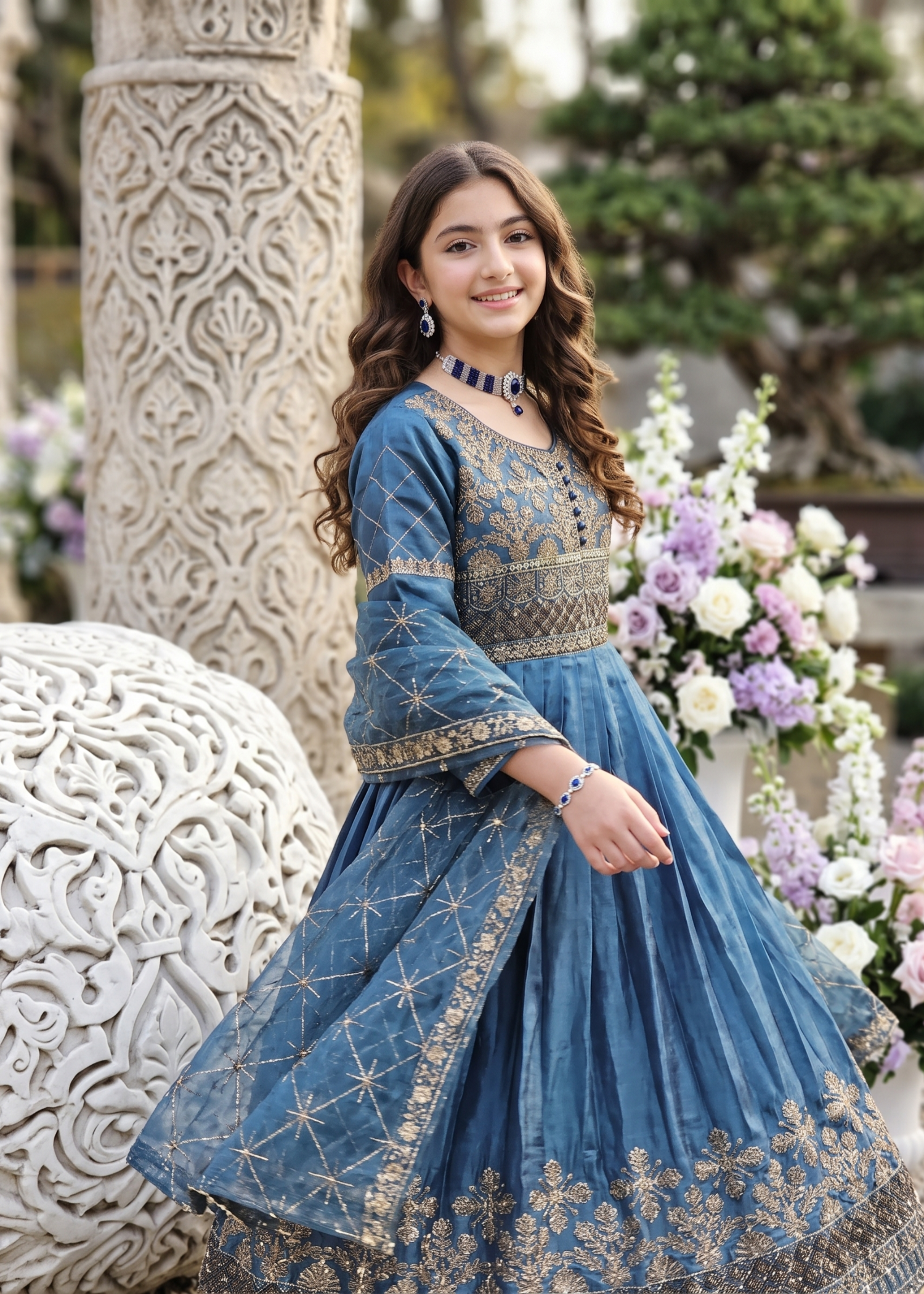 tissue silk Pishwas in Teal