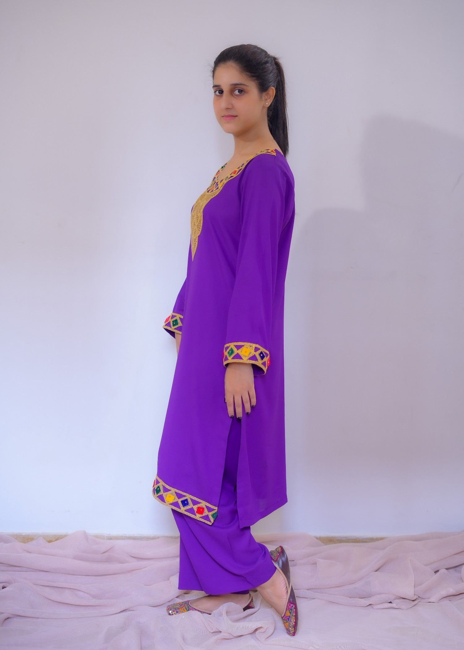 georgette Kurta Set in Electric purple