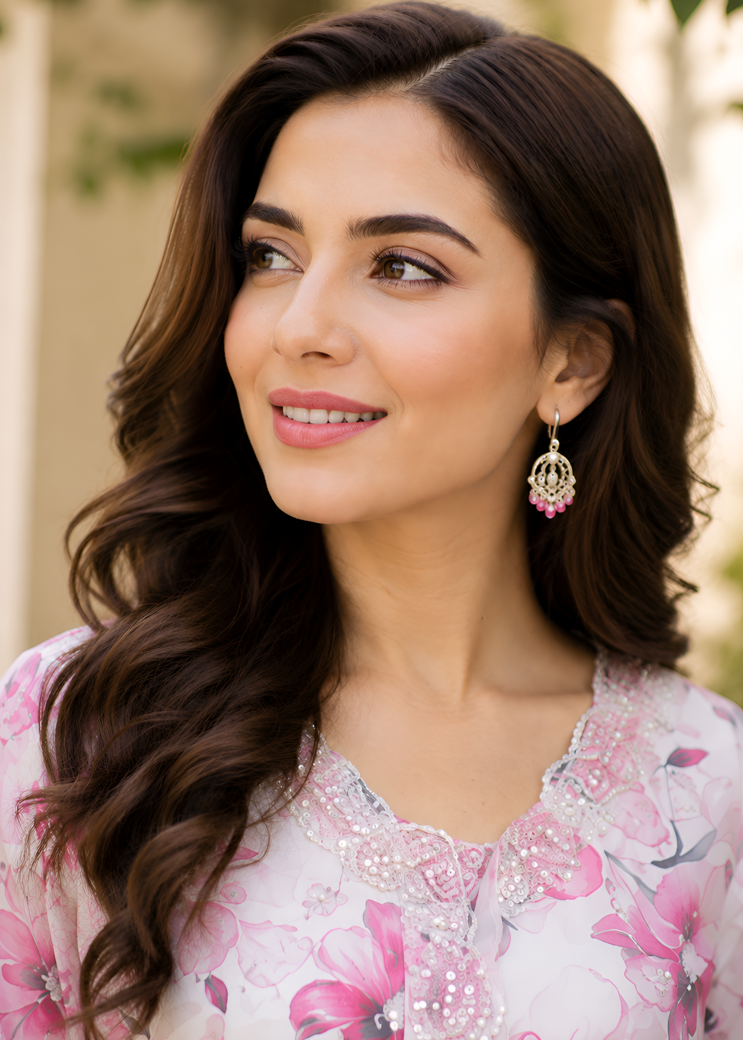 crepe Short Frock in Hot pink
