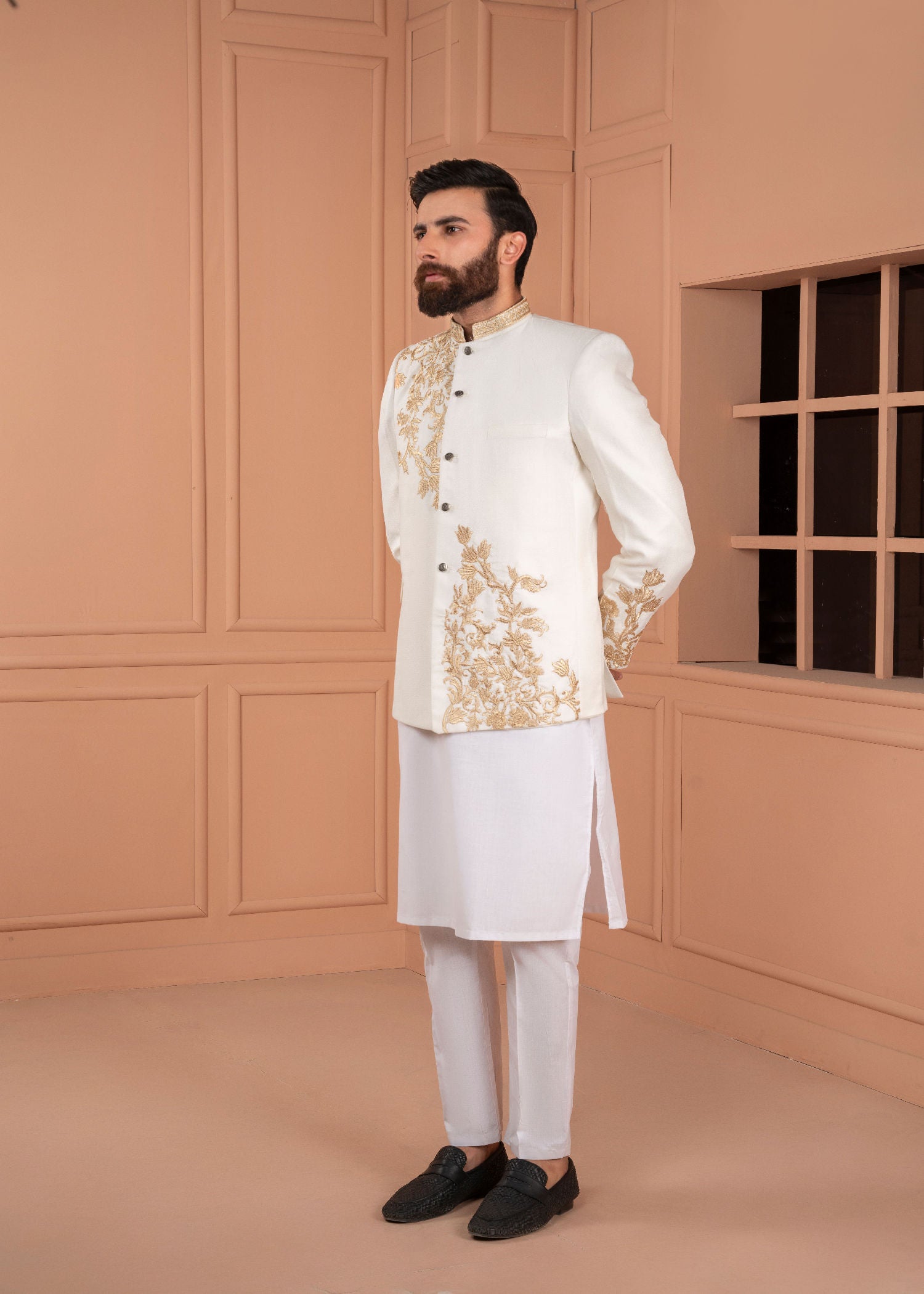jamawar Prince Coat in Eggshell