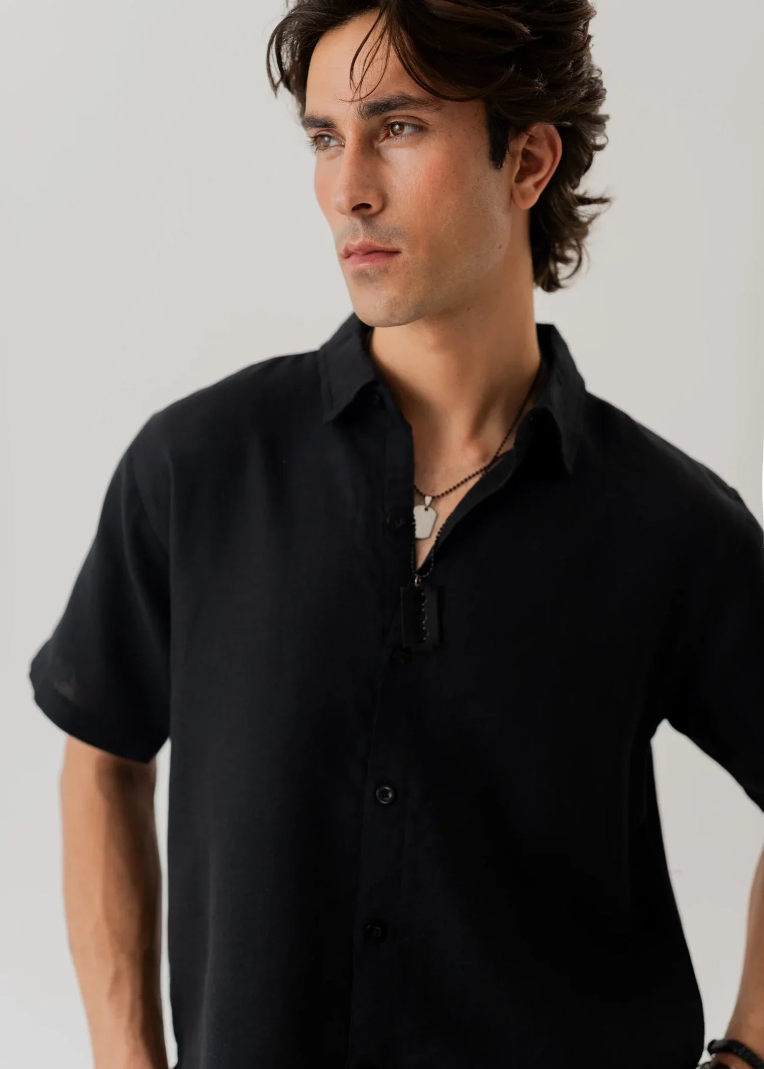 cotton linen Casual Shirt in Black