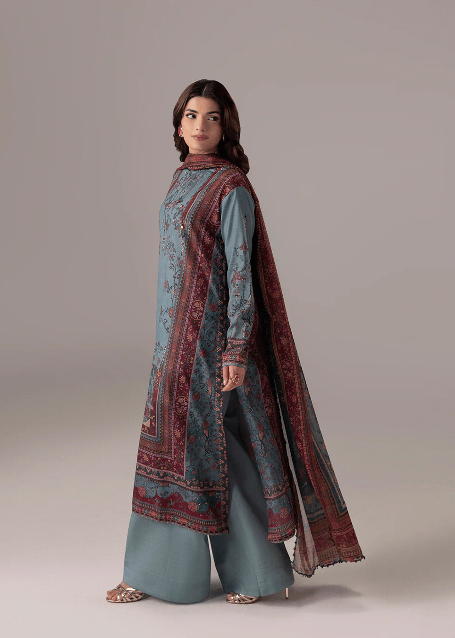 crepe silk Kurta Set in Shadow blue