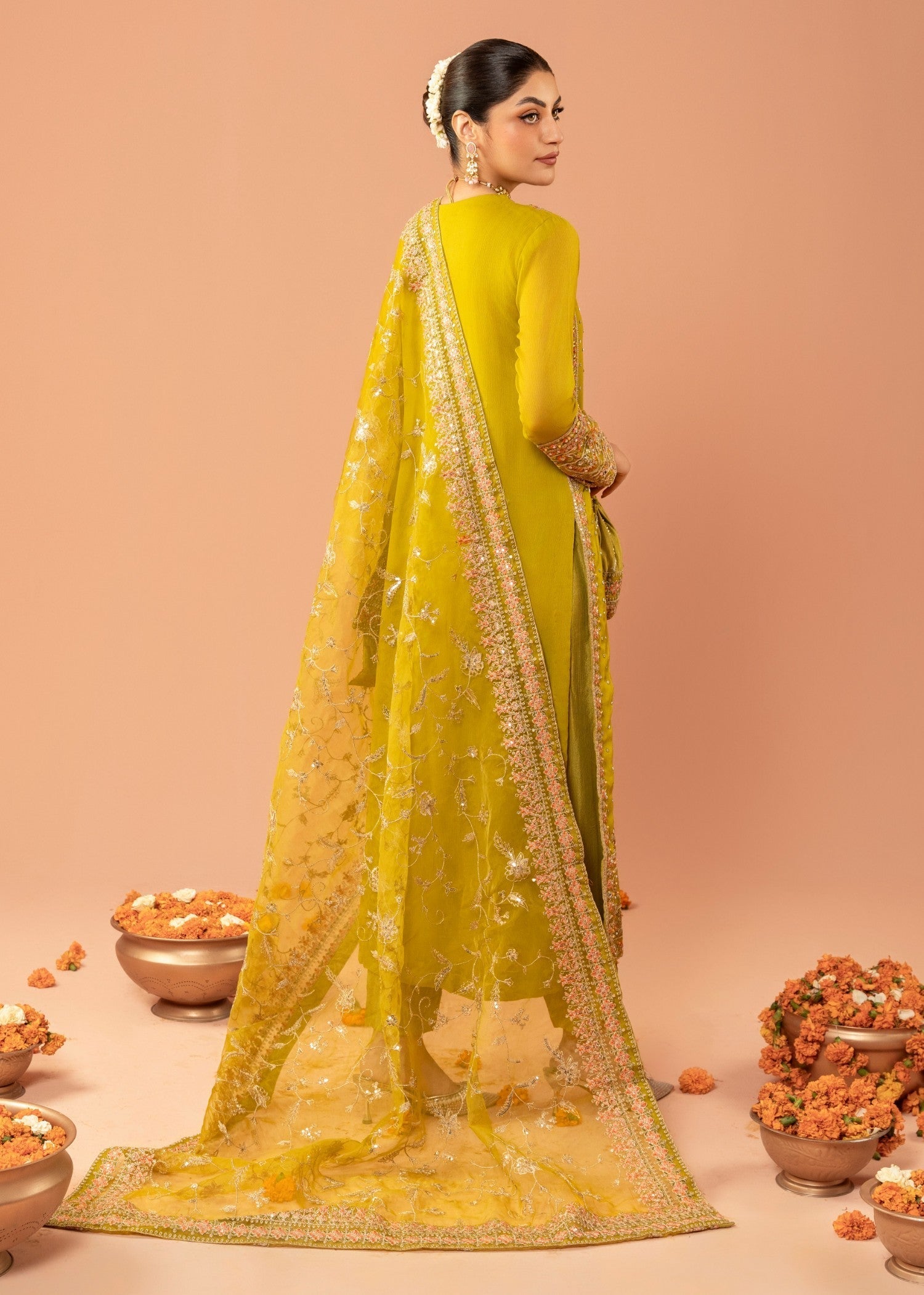 chiffon Kurta Set in Straw
