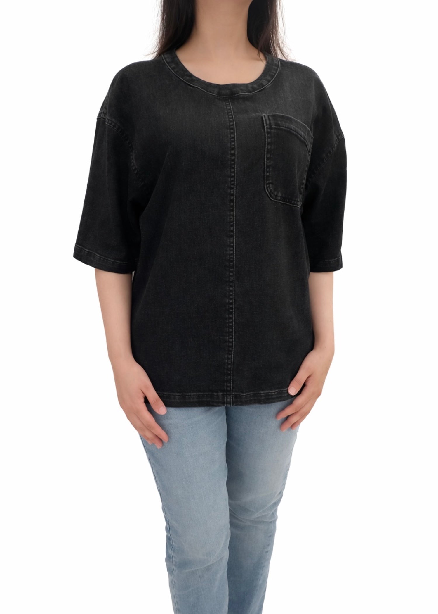 acid-wash denim Top in Black
