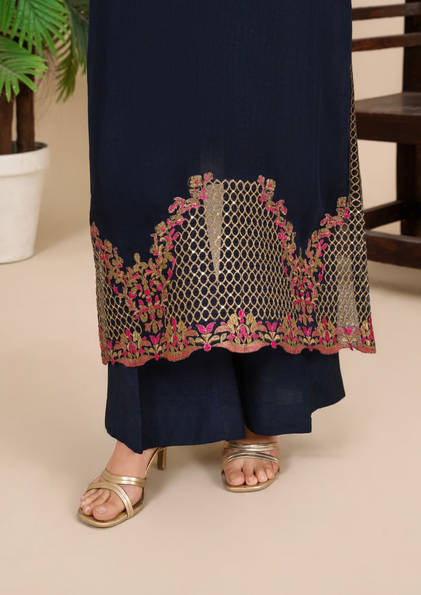 viscose raw silk Kurta Set in Navy blue