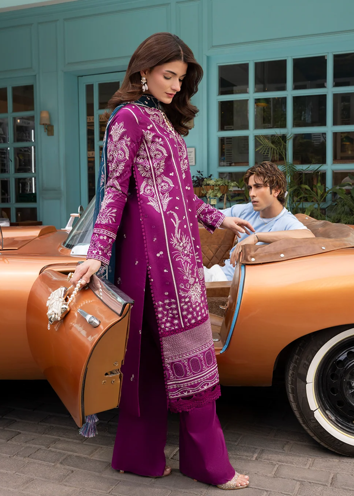 lawn Kurta Set in Magenta haze