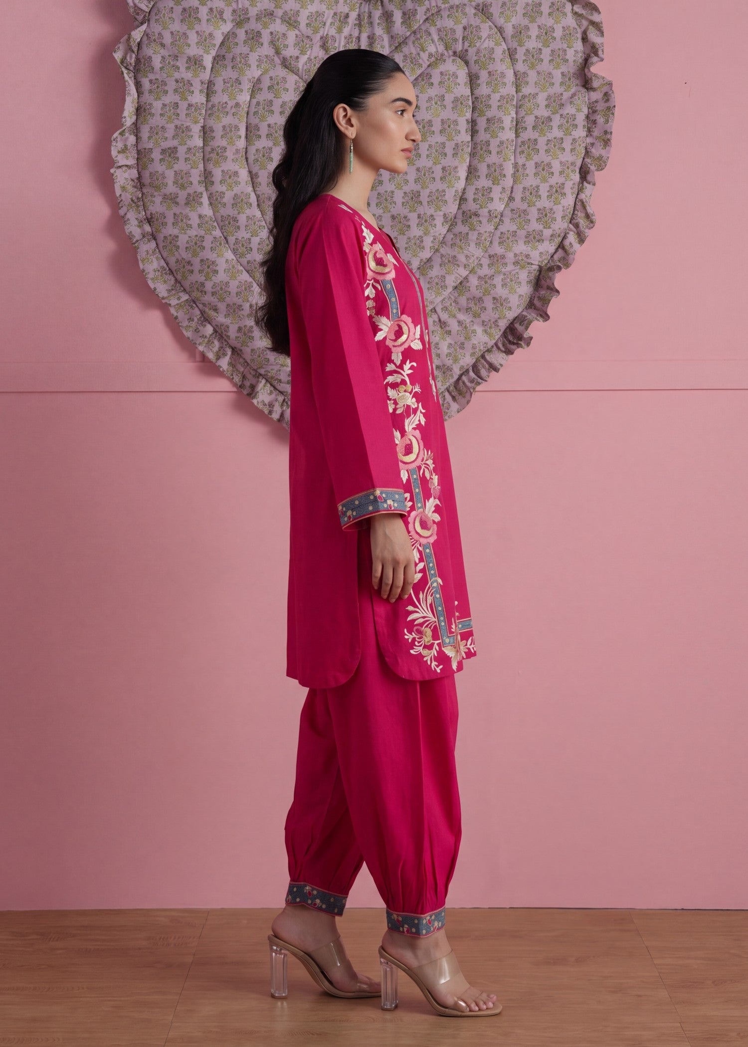 lawn Kurta Set in Crimson