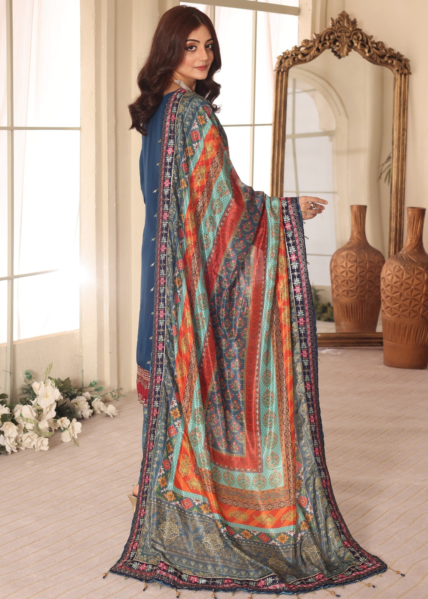 chiffon Kurta Set in Blue