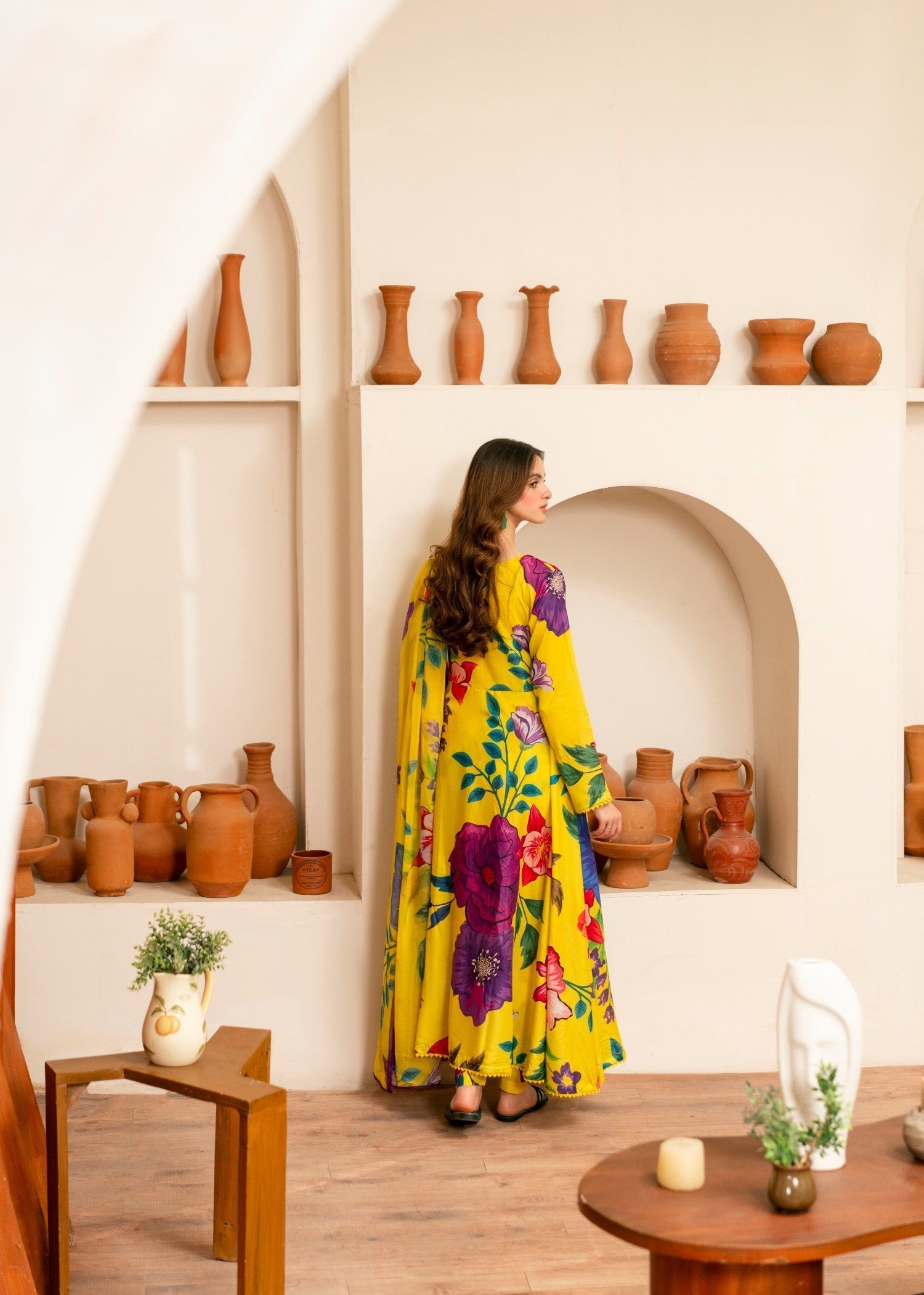 lawn Pishwas in Yellow