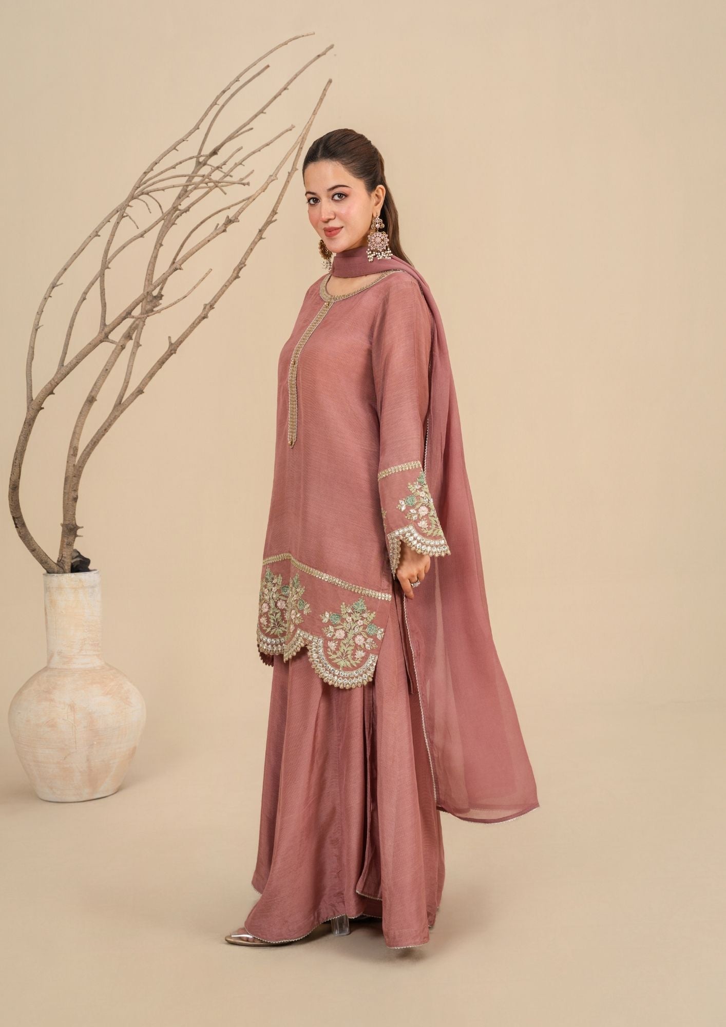 viscose raw silk Sharara in Tea rose pink