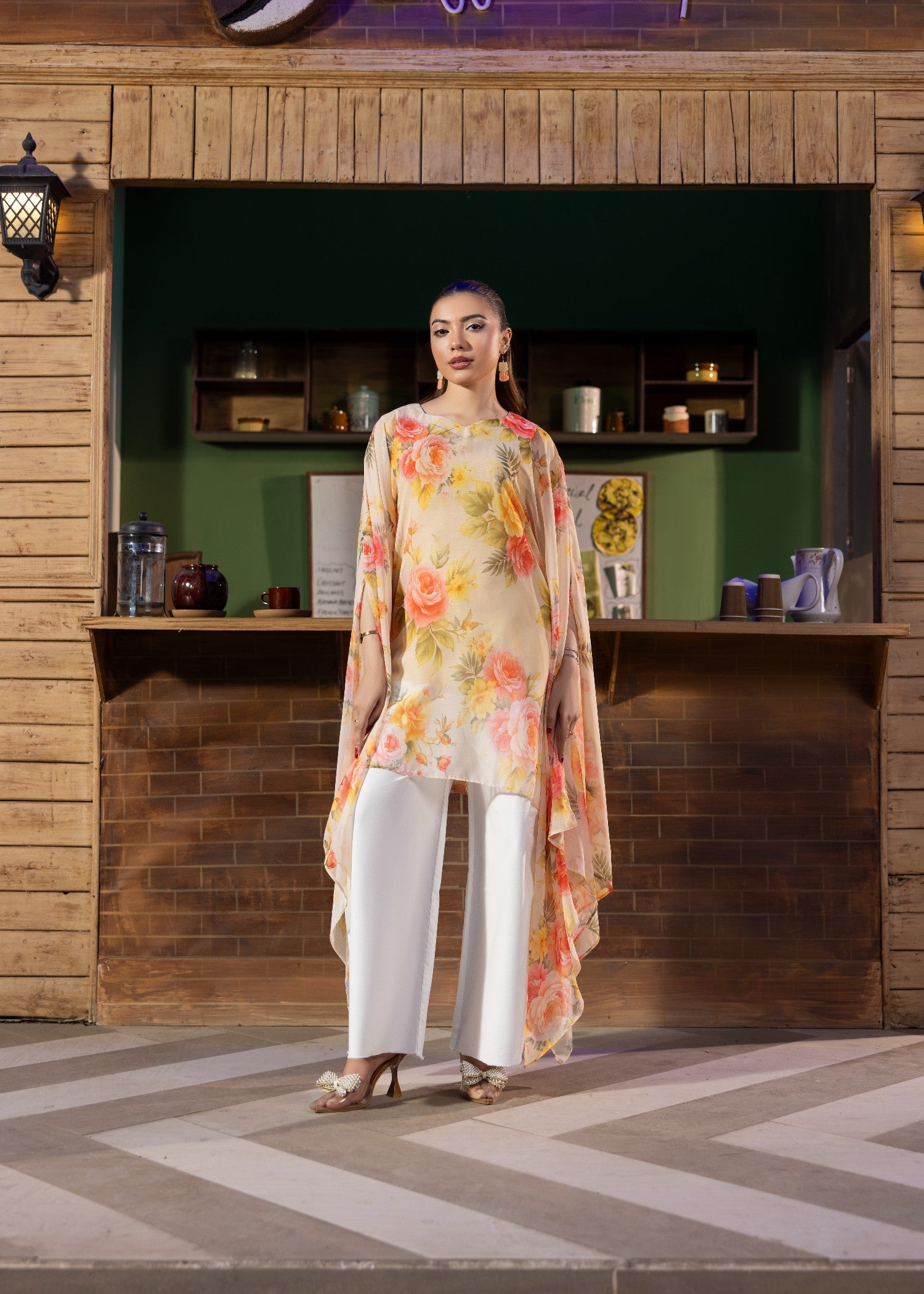 chiffon Kaftan in Cream