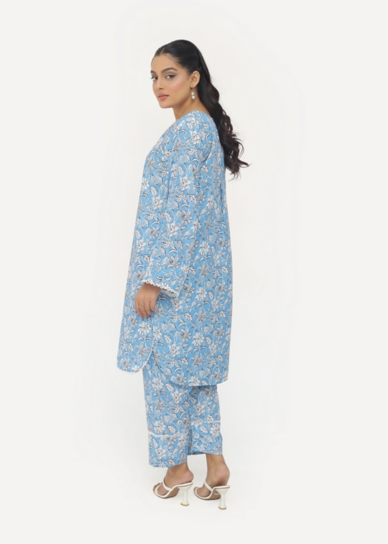 silk finish lawn Co Ord Sets in Sky blue