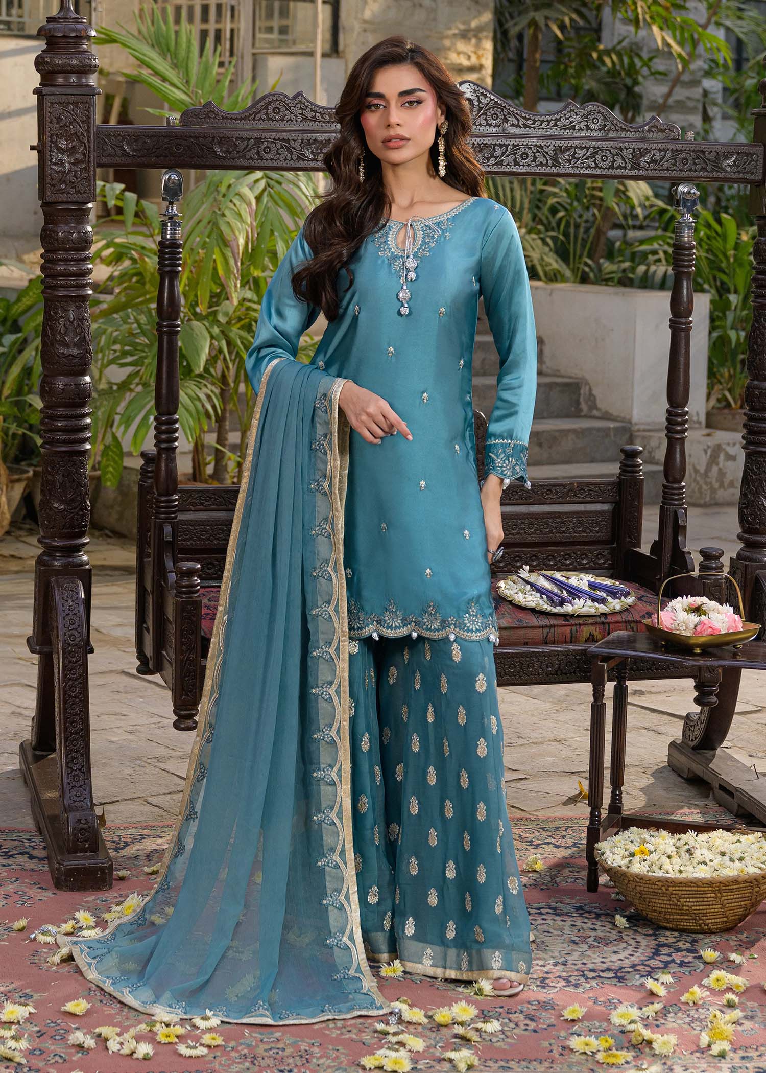 silk Kurta Set in Powder blue