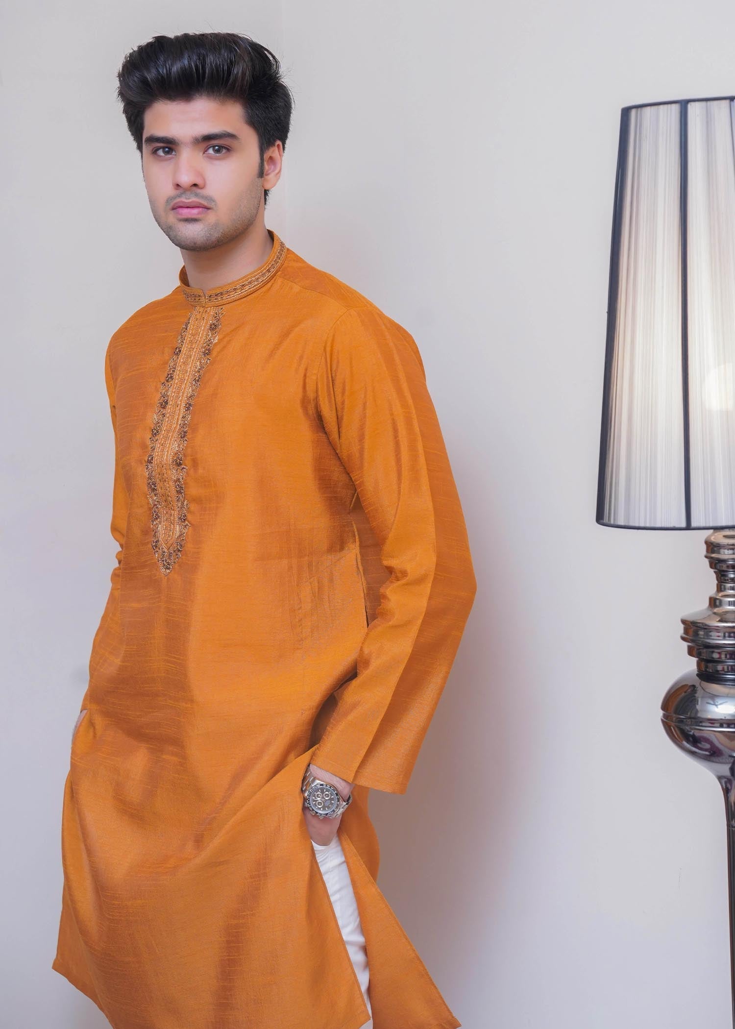raw silk Kurta in Orange