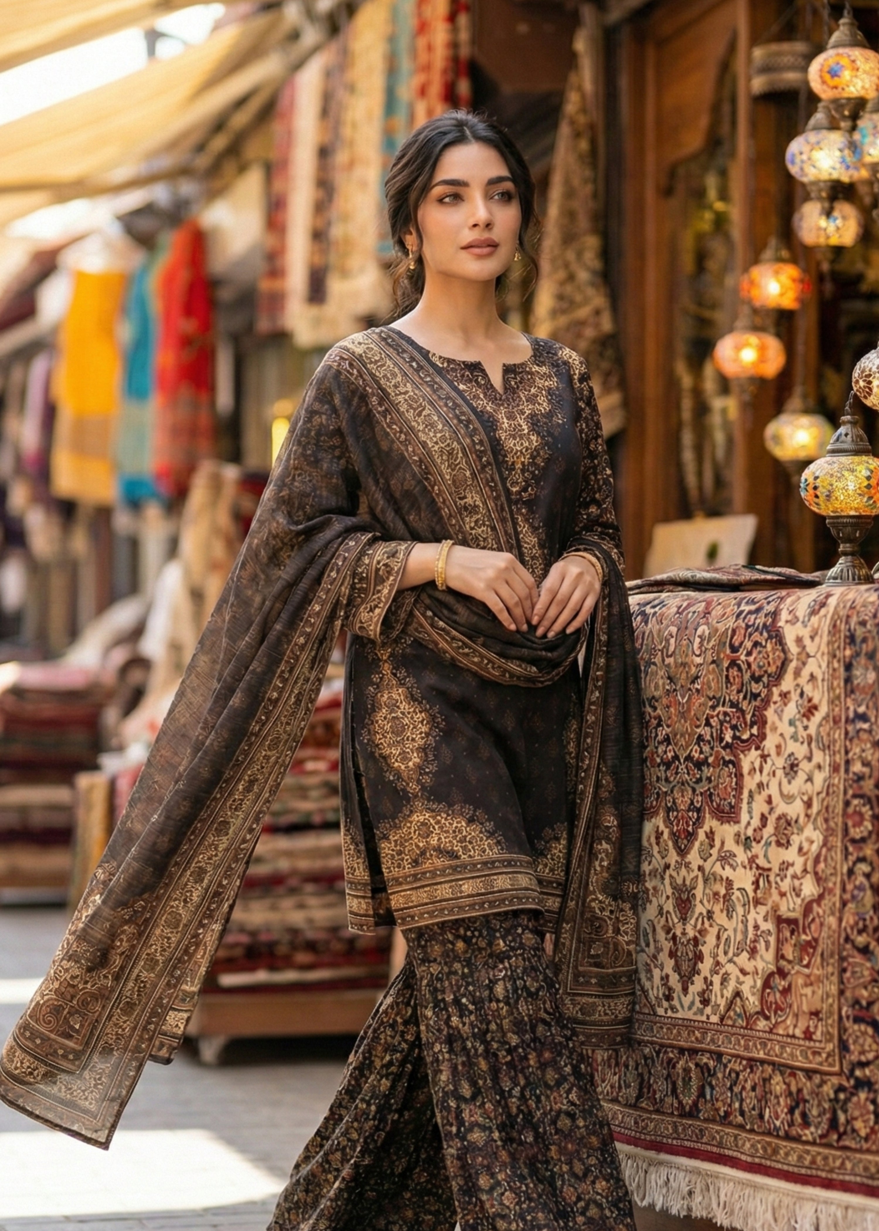 raw silk Gharara in Multi