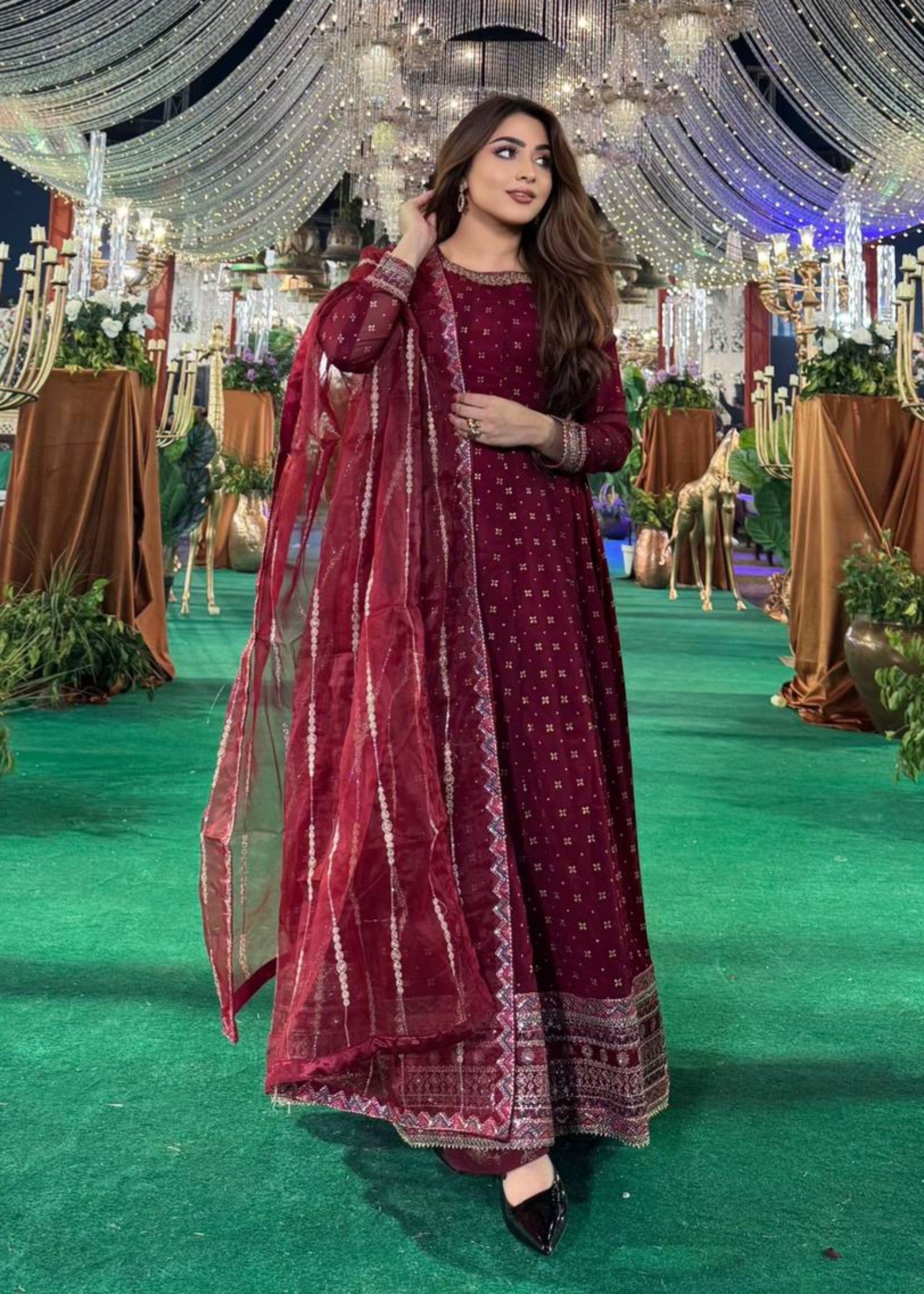 crinkle chiffon Maxi in Maroon