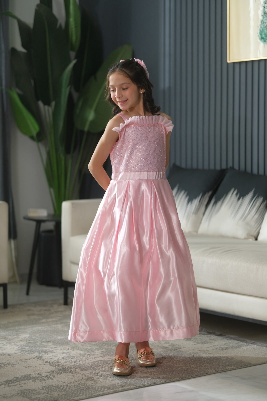 chiffon silk Frock in Light pink