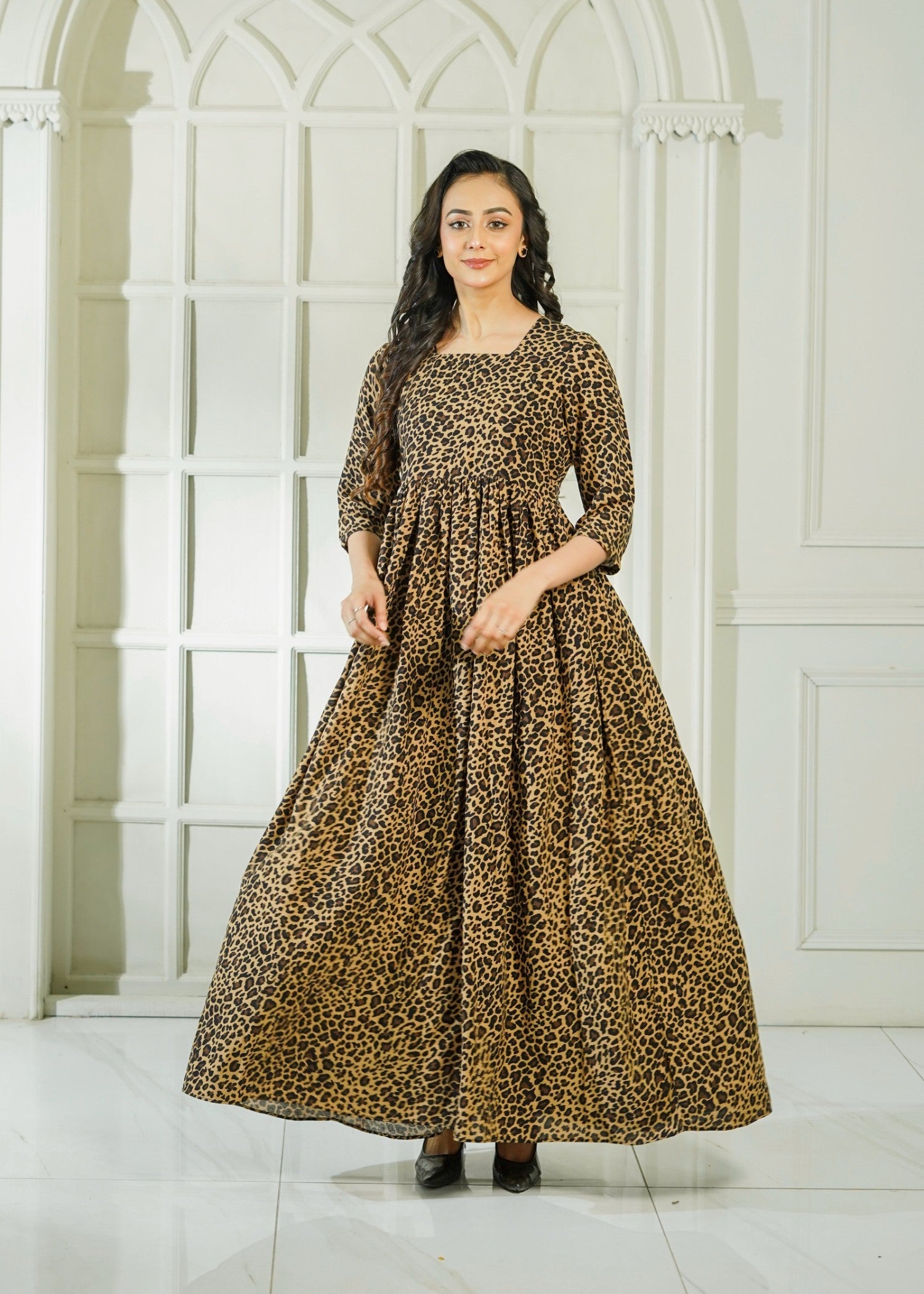 blended linen Maxi in Brown